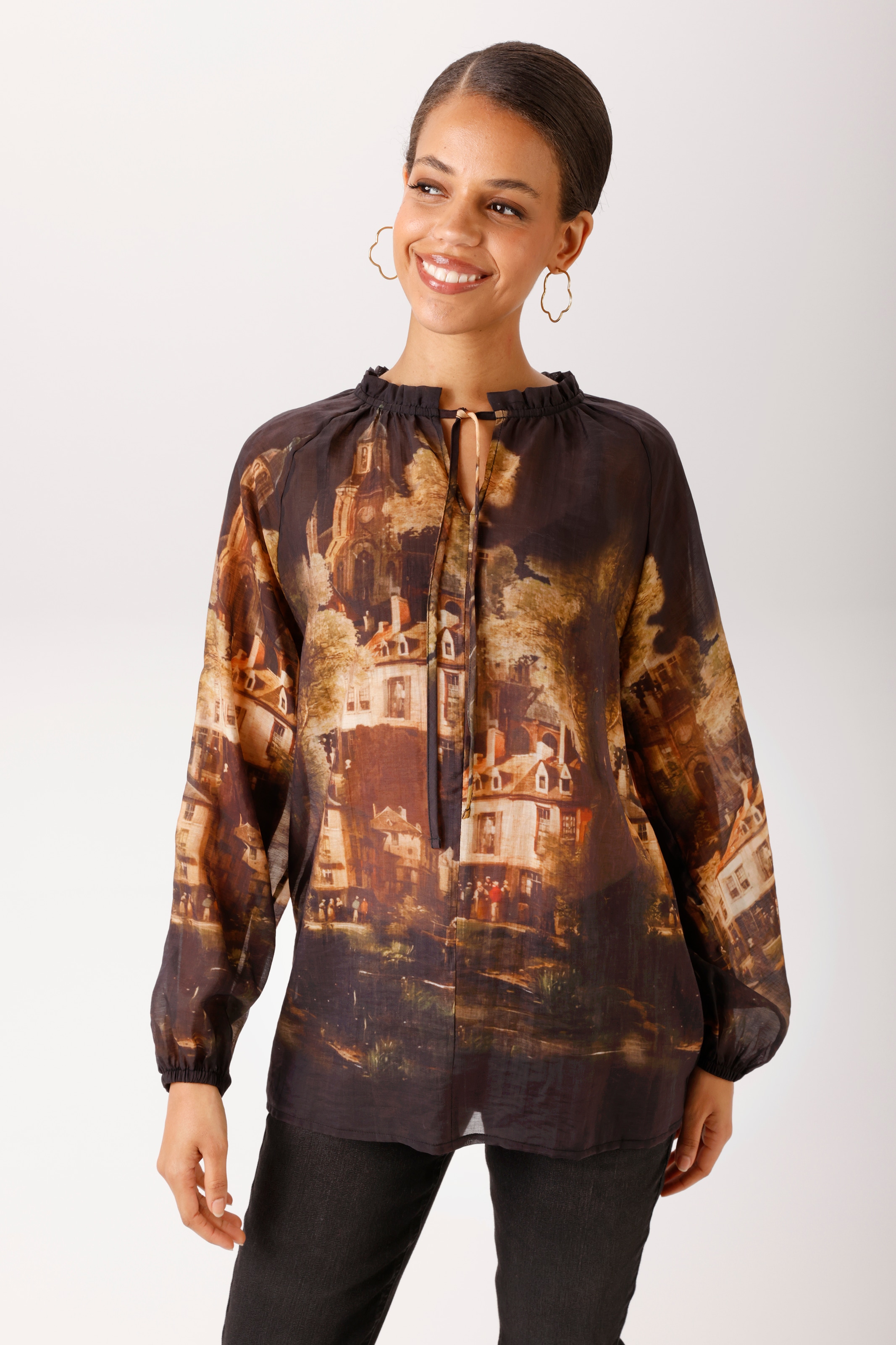 Aniston CASUAL Schlupfbluse mit nostalgischen Stadt-Bild bedruckt - NEUE KOLLEKTION