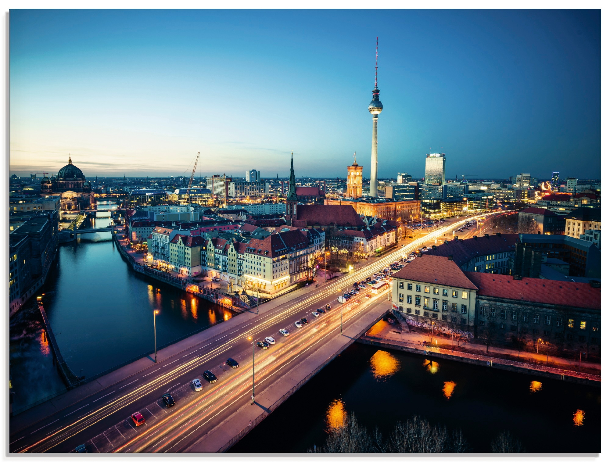 Artland Glasbild "Berlin Cityscape am Abend", Deutschland, (1 St.), in verschiedenen Größen