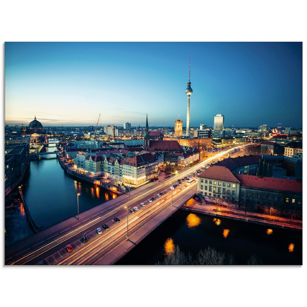 Artland Glasbild »Berlin Cityscape am Abend«, Deutschland, (1 St.)