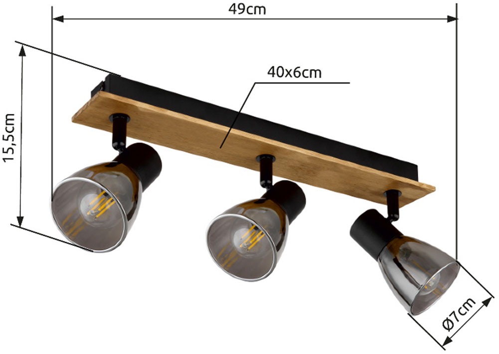 GLOBO LIGHTING Deckenspot »CLAUDE« E14 1 Stk. Strahler Holz/Schwarz, Rauchglas, E14