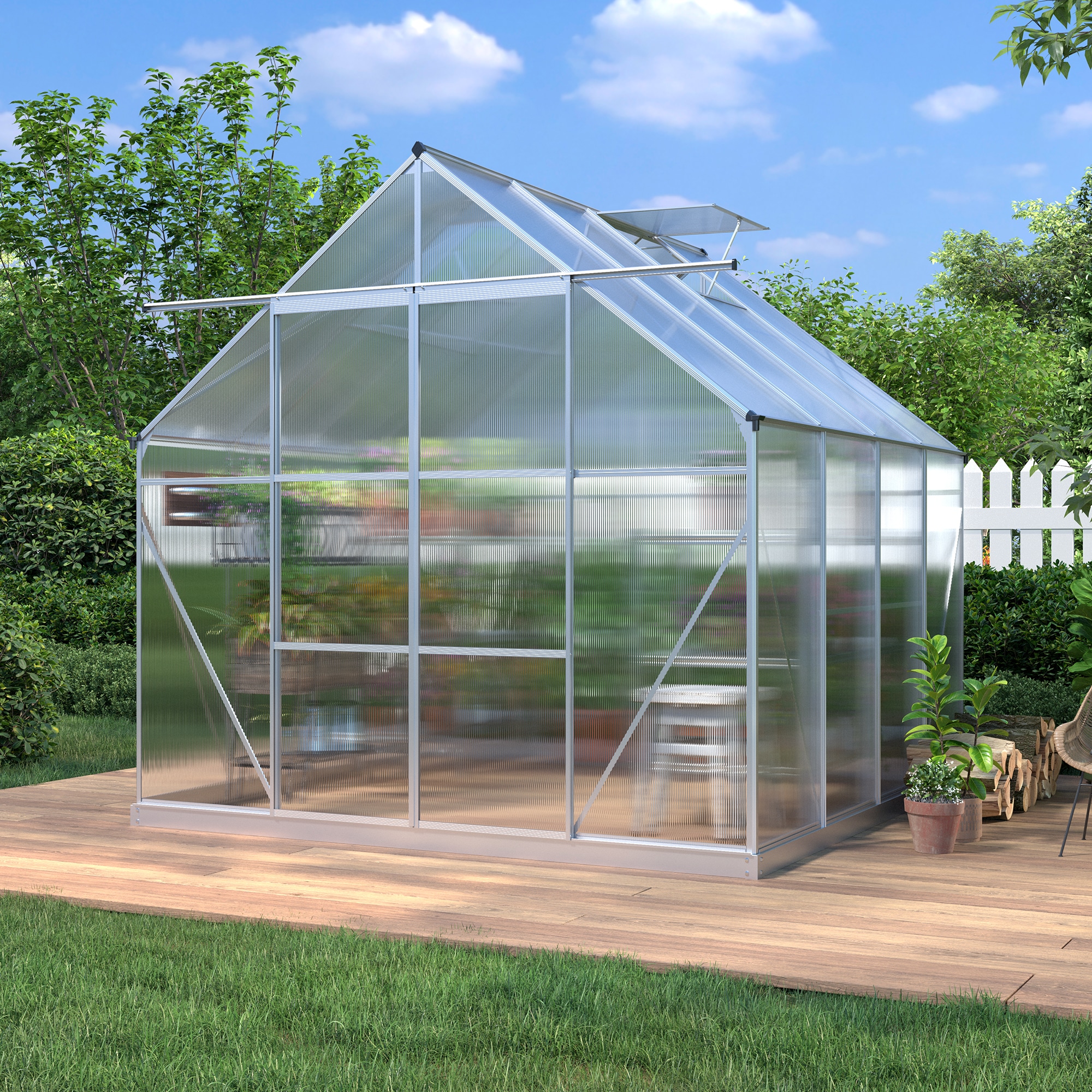 Gewächshaus KONIFERA, B:240cm T:248cm, silber, Garten, Gewächshäuser, mit Fundamentrahmen