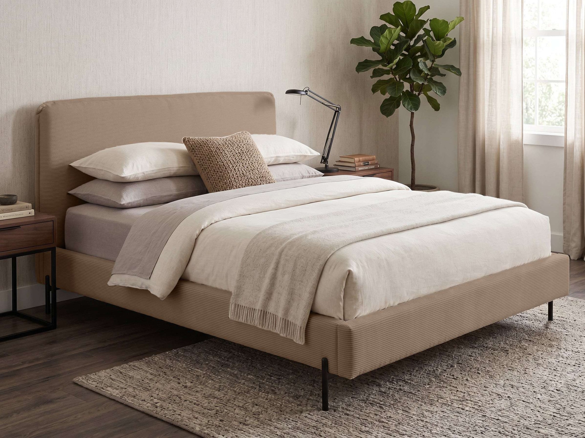 Home affaire "LAVOISIER Bettgestell mit Lattenrost, Breite 140/160/180/200 cm, Cord" Rahmenbett mit Kopfteil, ohne Matratze und Topper