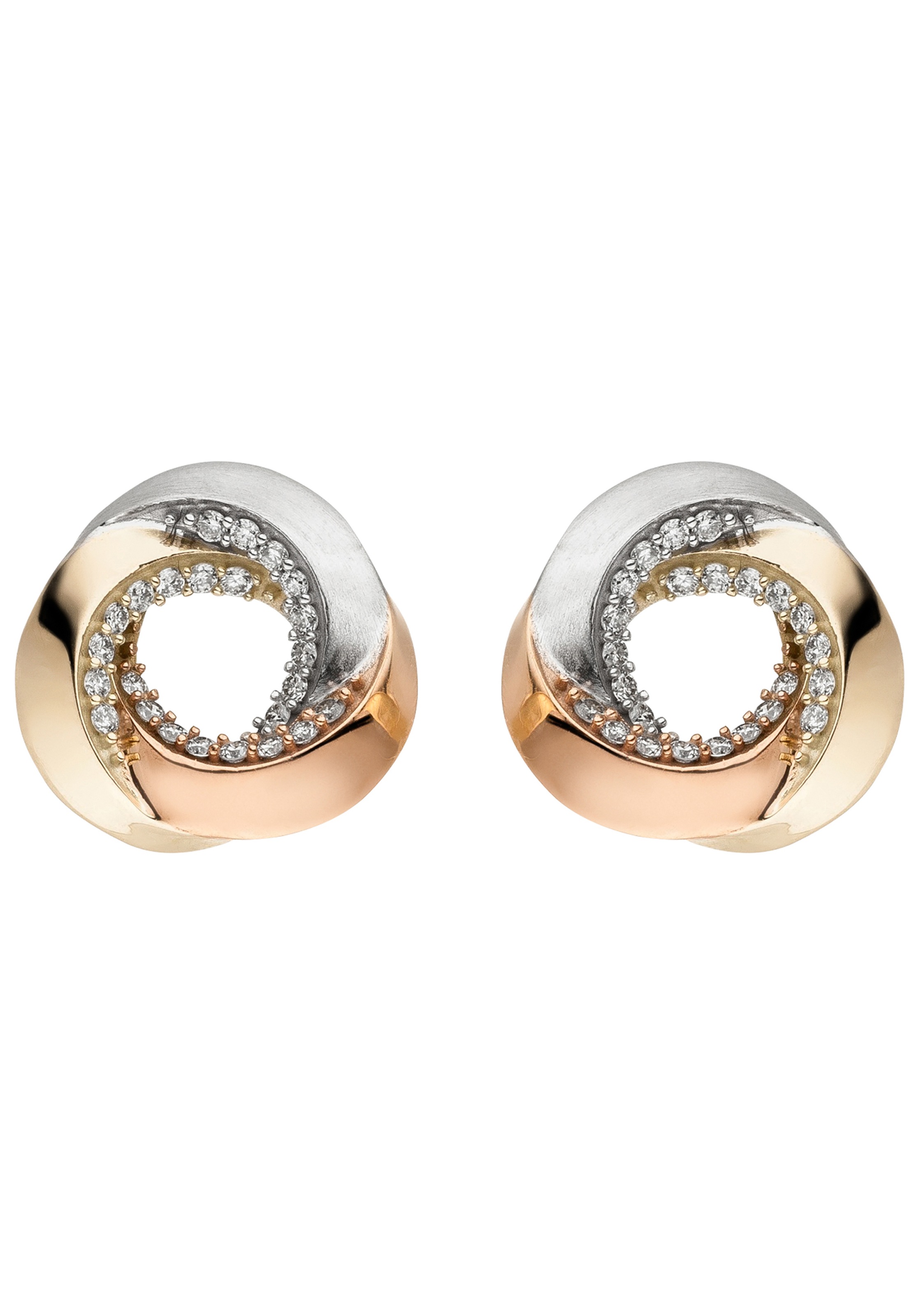 JOBO Paar Ohrstecker »Ohrringe Goldohrringe 12 mm« 585 Gold Tricolor mit 48 Diamanten