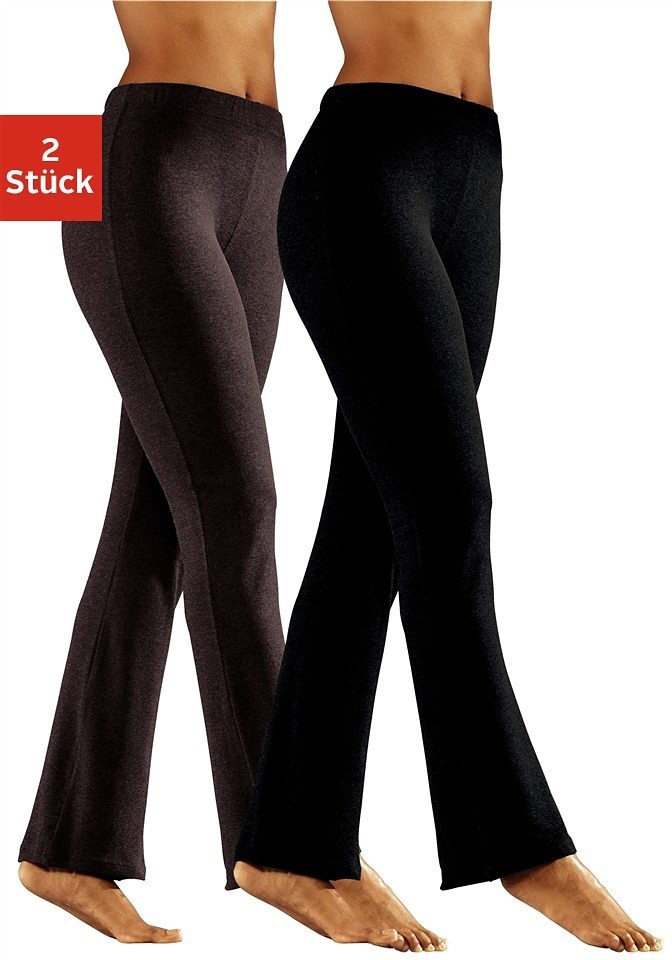 Jazzpants VIVANCE ACTIVE, Damen, Gr. 44/46, N-Gr, braun (1x schwarz, 1x braun), Single Jersey, Obermaterial: 95% Baumwolle, 5% Elasthan, unifarben, Basic, Basic lang, Hosen, mit leicht ausgestelltem Bein, Loungewear, Topseller