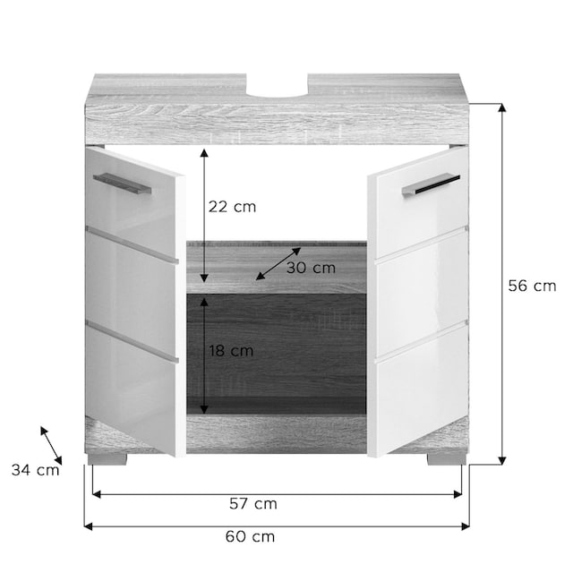 INOSIGN Waschbeckenunterschrank »Siena«, (1 St.), Badmöbel Badschrank, 2  Türen, Breite 60 cm | BAUR