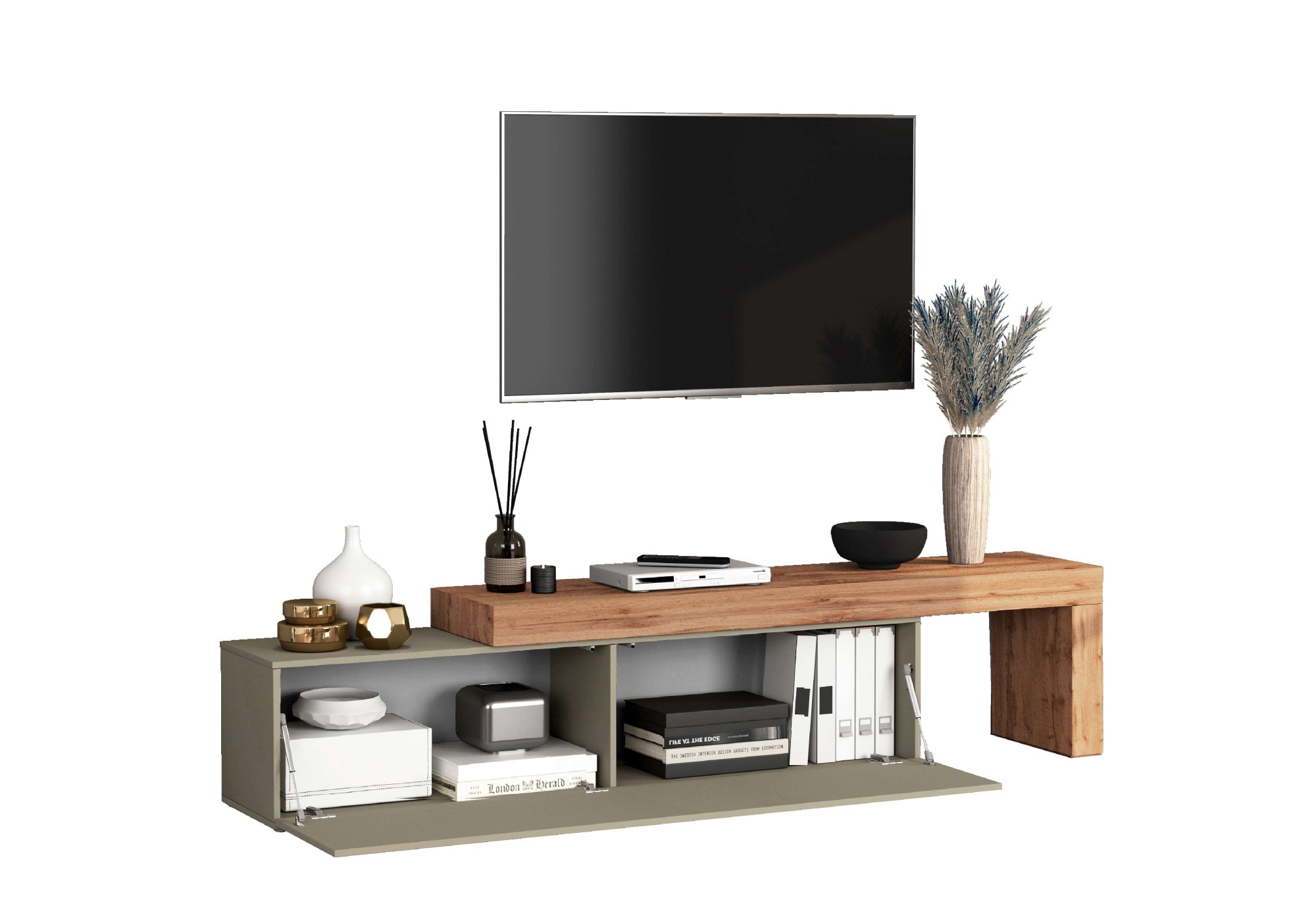INOSIGN Lowboard »Chronos TV-Board, TV-Schrank«, (1 St., Breite verstellbar von 190 bis 350 cm), Breite 270 cm TV-Board,Lowboard,1 Klappe und ein L-Förmiger Aufsatz