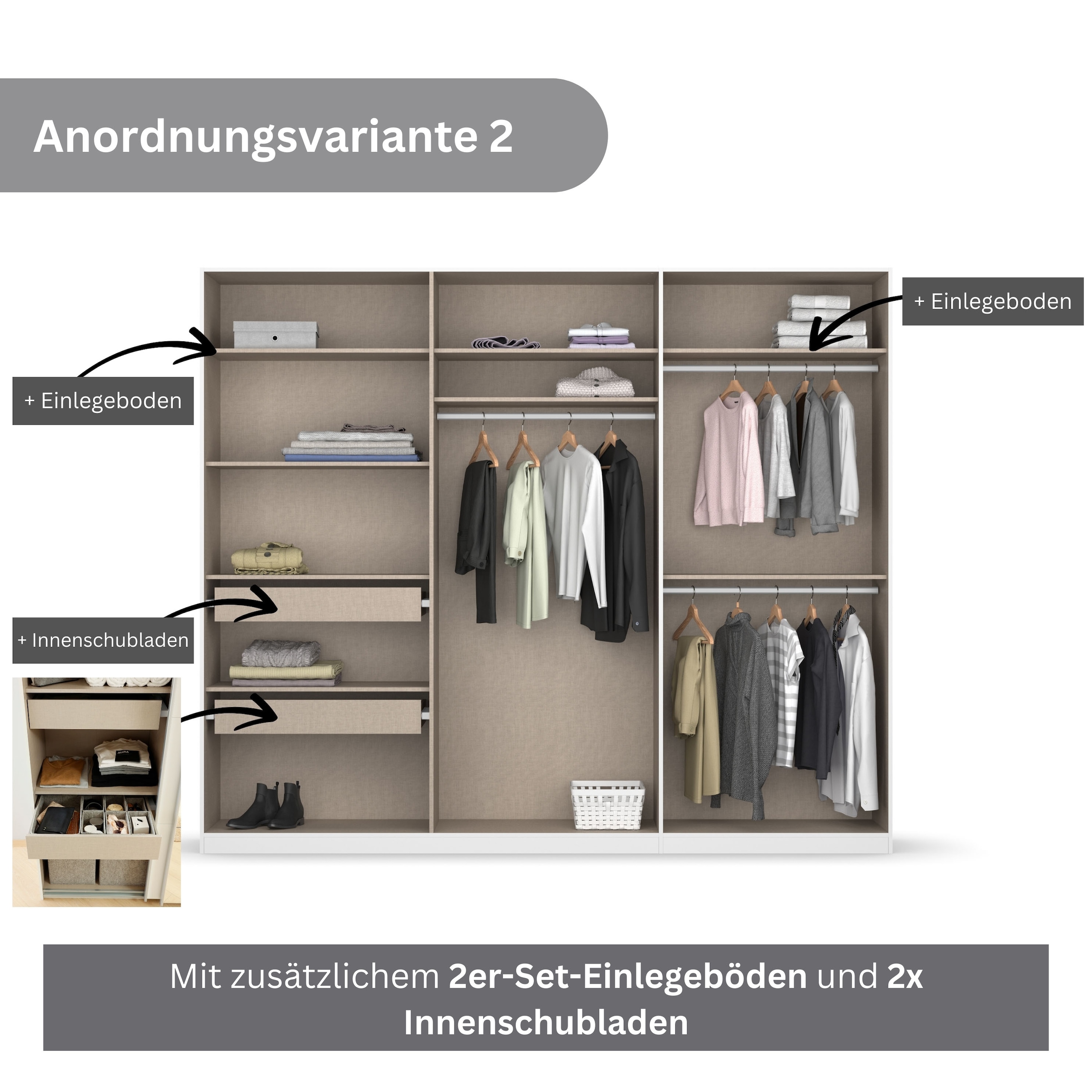 rauch Drehtürenschrank »Kleiderschrank Schrank Garderobe KOLUNA mit Glastüren und Spiegel«, inkl. 2 Innenschubladen sowie extra Einlegeböden MADE IN GERMANY