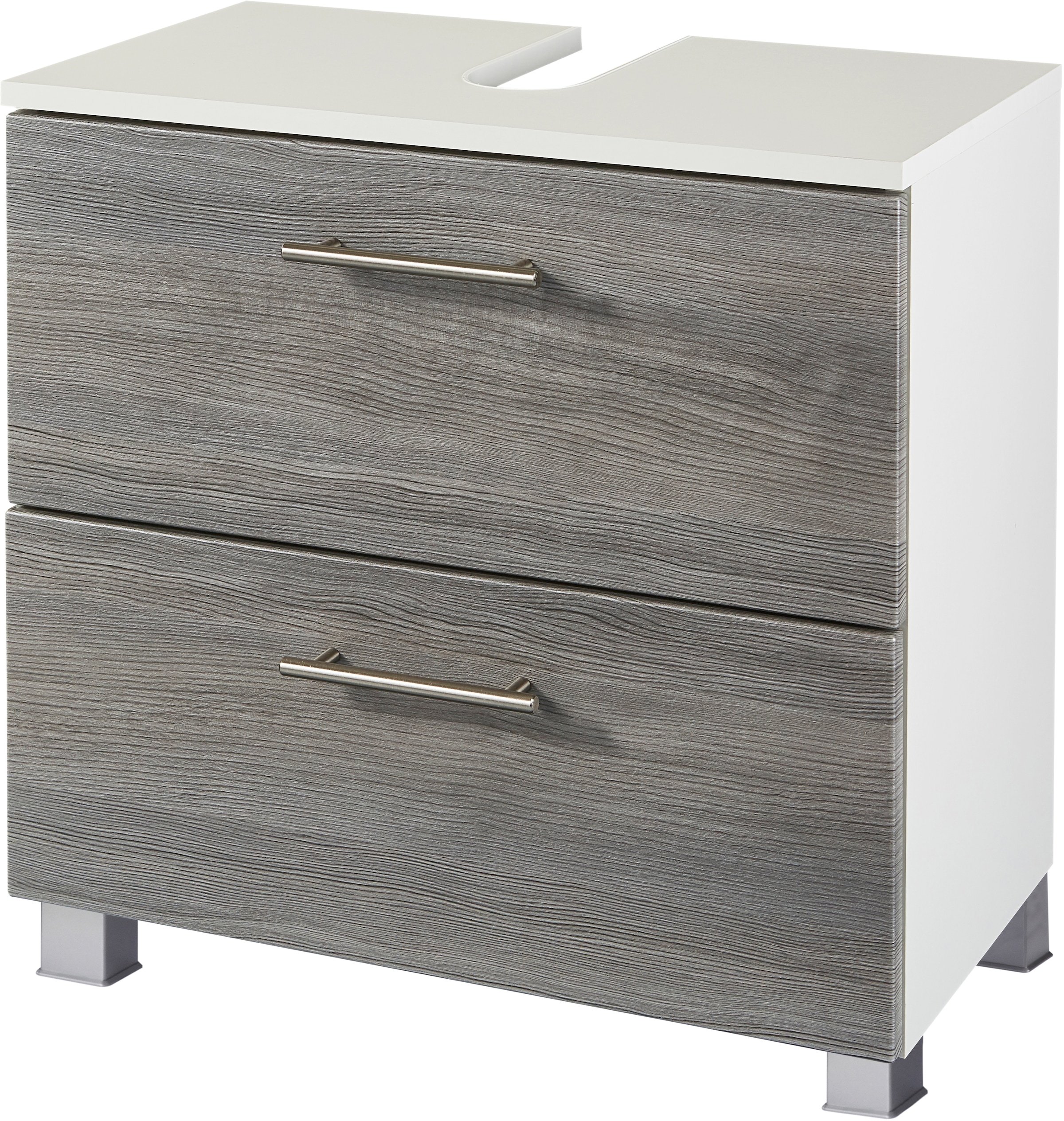 welltime Badmöbel-Set »"Trento", Badezimmer-Set, Hängeschrank, Unterschrank, Hochschrank«, (5 St.), Waschbeckenunterschrank, Spiegelschrank inkl. Aufbauleuchte