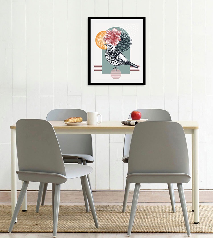 queence Bild "Birdy", Vögel-Vogelbilder-Blumen-Blumenbilder-Abstrakt-Pflanz günstig online kaufen