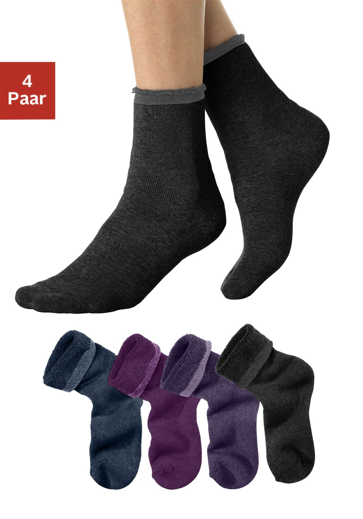 Lavana Kuschelsocken "Damen Frotteesocken" Packung, 4 Paar tlg. mit wärmendem Innenfrottee