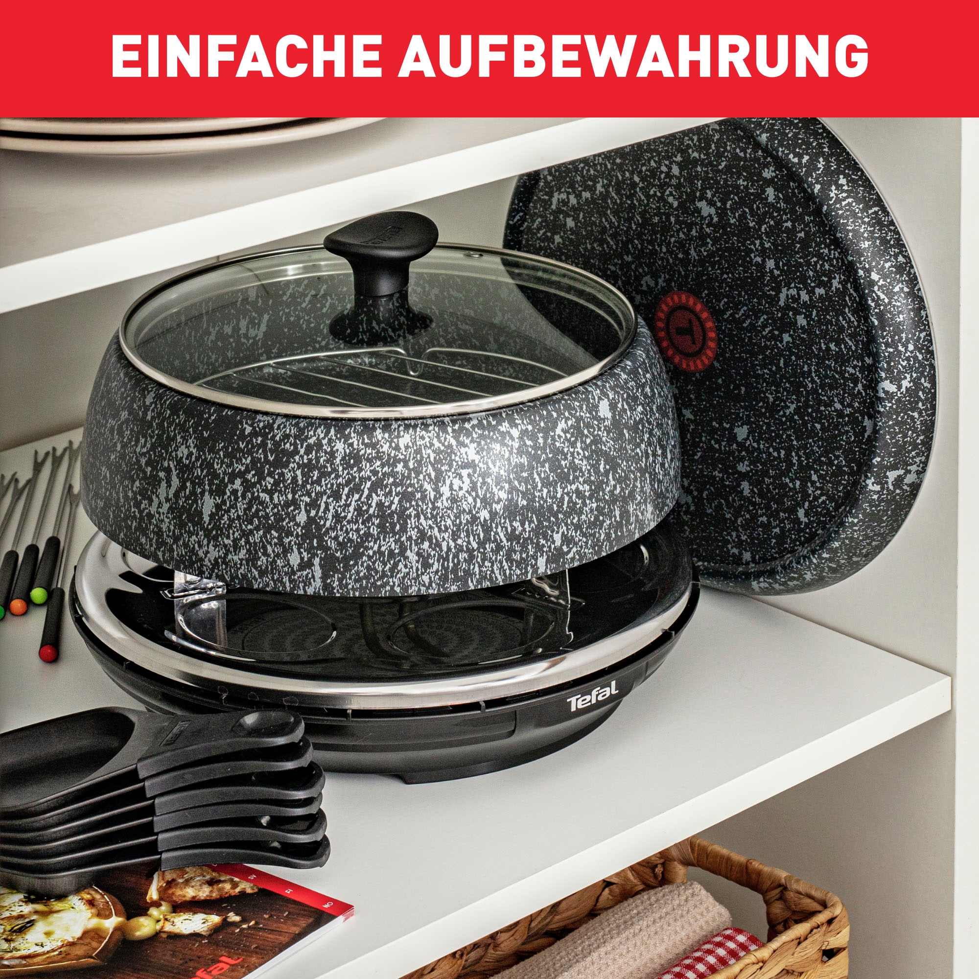 Tefal Raclette und Fondue-Set »RE12C8 Fondue Cheese 'n Co«, 6 St.  Raclettepfännchen, 850 W, pülmaschinengeeignet, Rezeptbuch, Stein-Optik per  Rechnung | BAUR