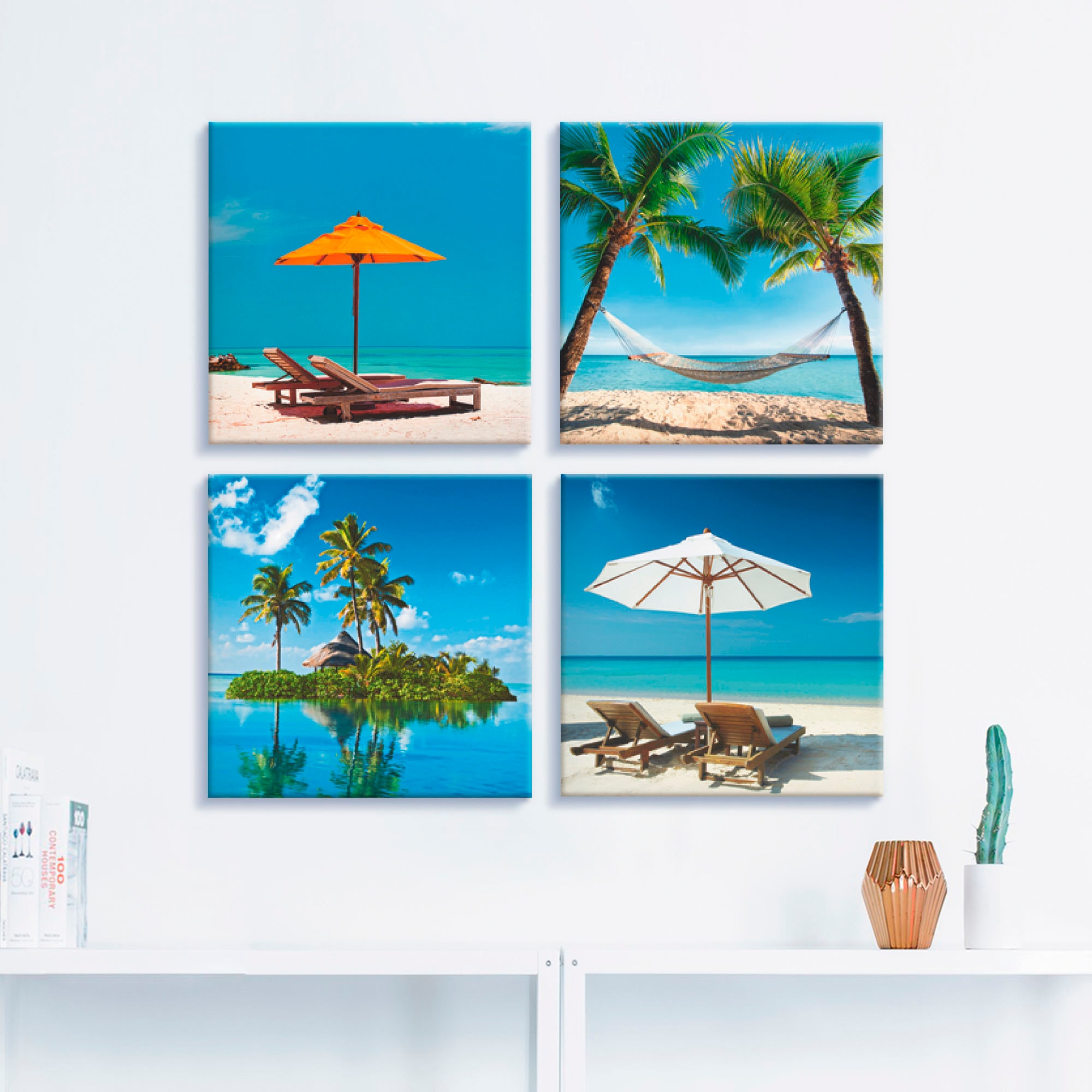 Artland Leinwandbild »Tropisches Paradies«, Strand, (4 St.), 4er Set, verschiedene Größen