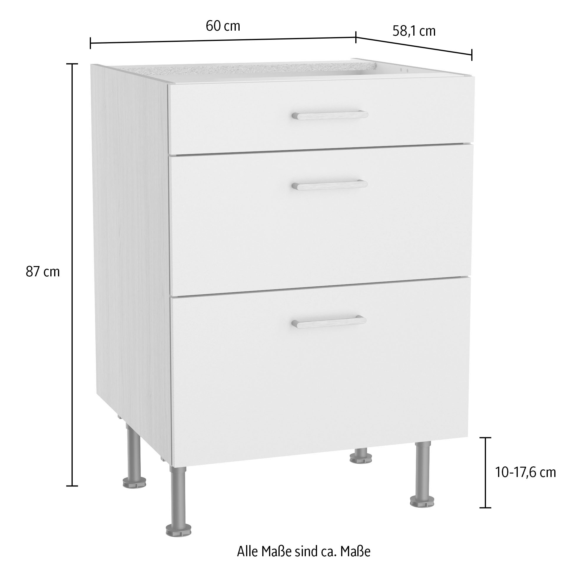 KOCHSTATION Unterschrank »KS-Lucy« Breite 60 cm, 1 Schubkasten, 2 Auszügen, Soft-Close, verstellb. Füße