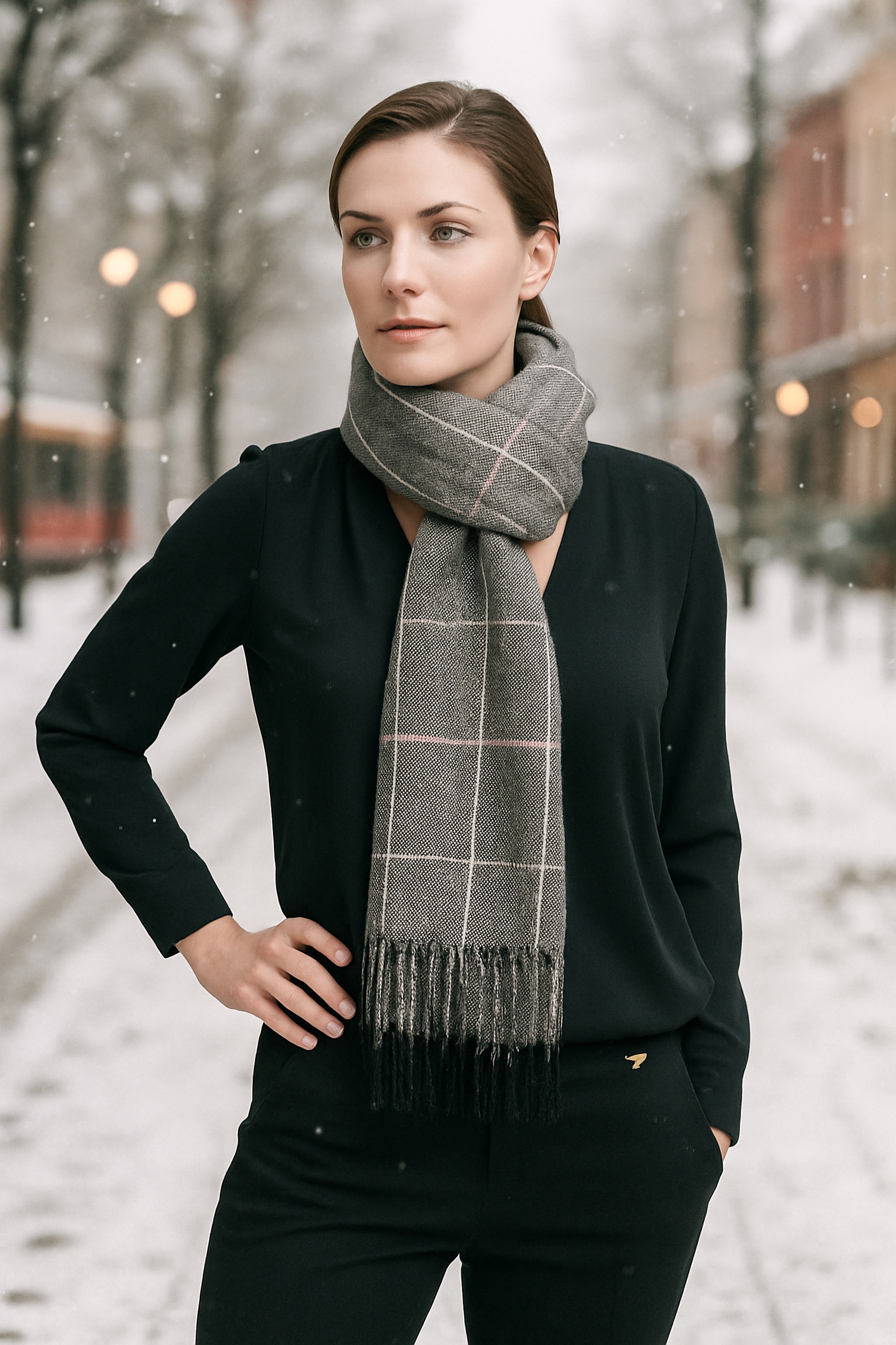 COLLEZIONE ALESSANDRO Wollschal "Scotswoman", 1 Stk. schwarz-weiß mit rosa, günstig online kaufen