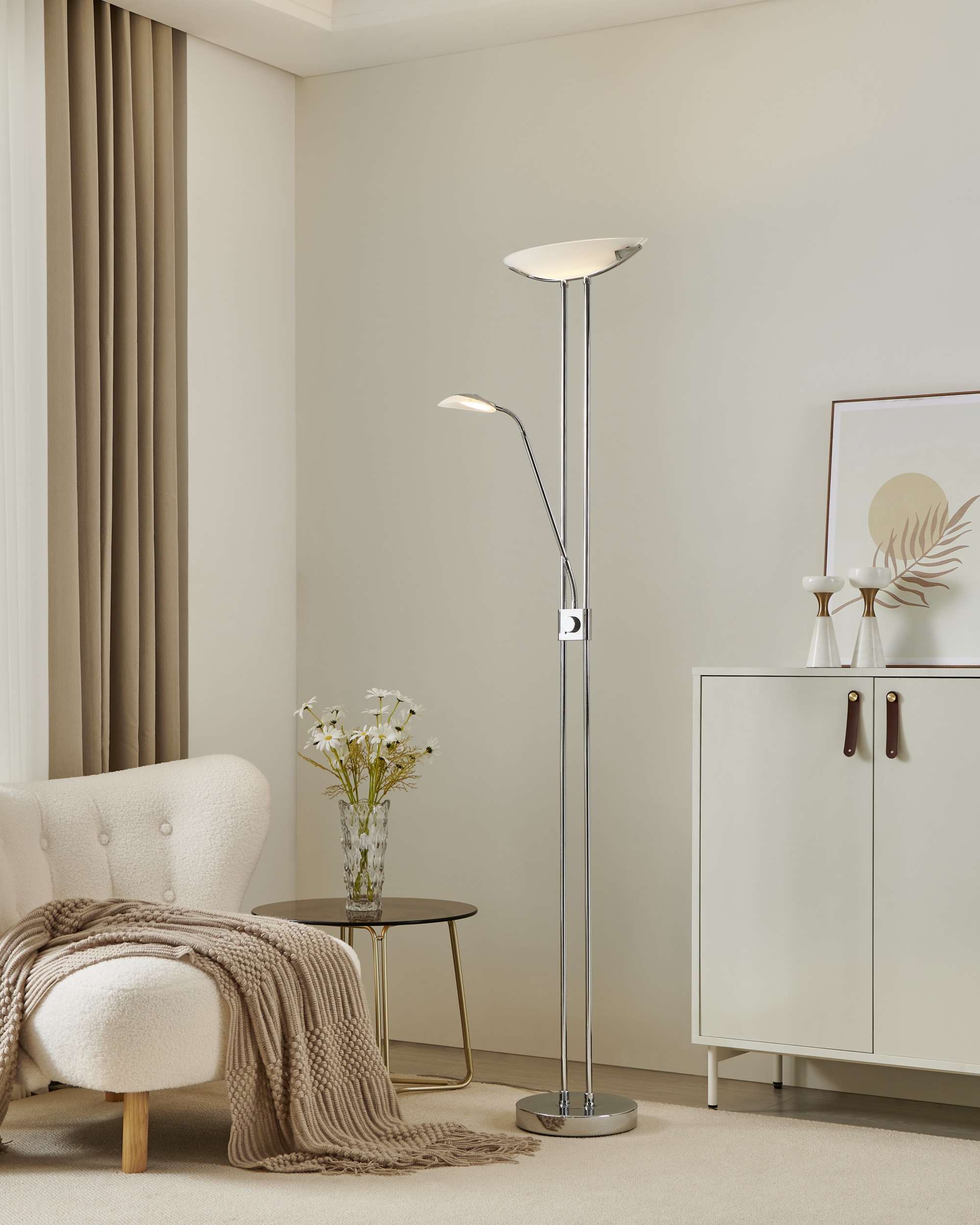 EGLO Stehlampe »BAYA LED Stehlampe - Stahl - LED;LED;LED - 20W;2,5W;2,5W - IP20« LED-Modul 1 Stk. Warmweiß Standleuchte, Leselampe, Wohzimmer, Schlafzimmer, L36 x H180 cm