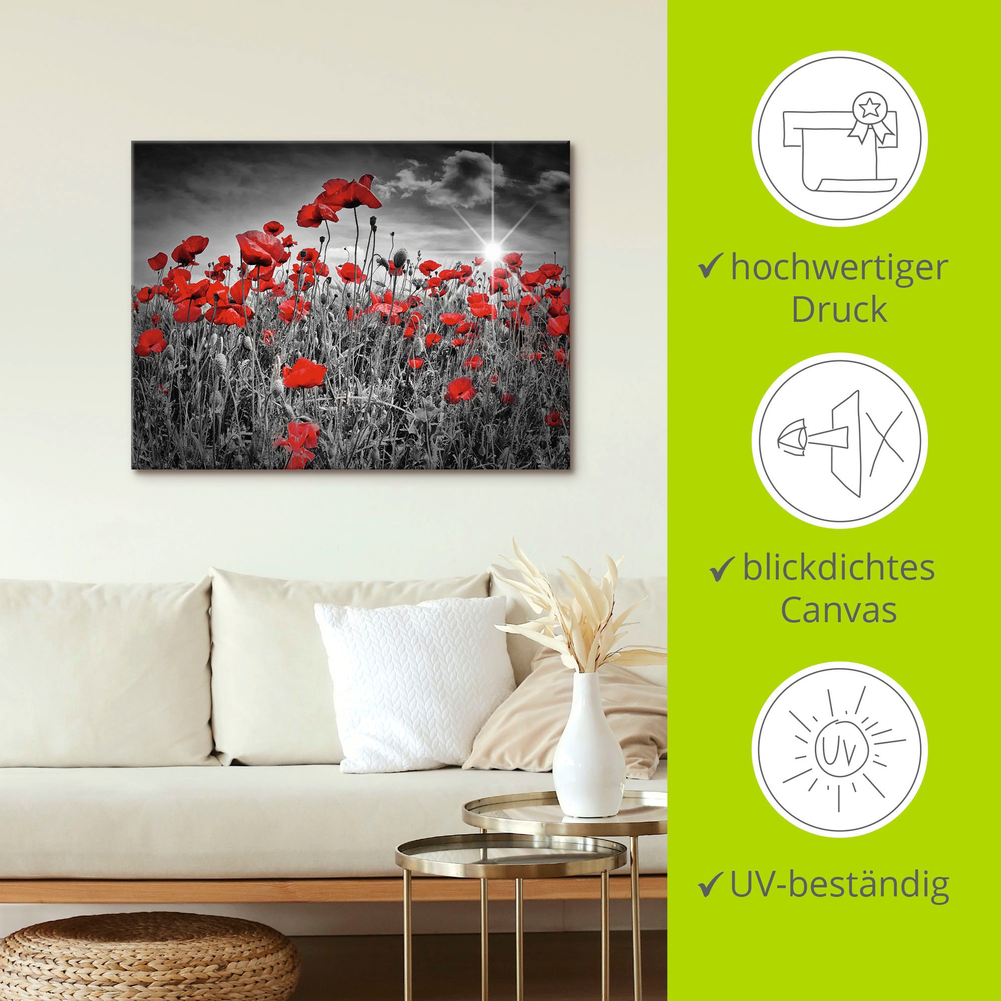 Artland Wandbild »Idyllisches Mohnblumenfeld«, Blumen, (1 St.), als Leinwandbild, Poster in verschied. Größen
