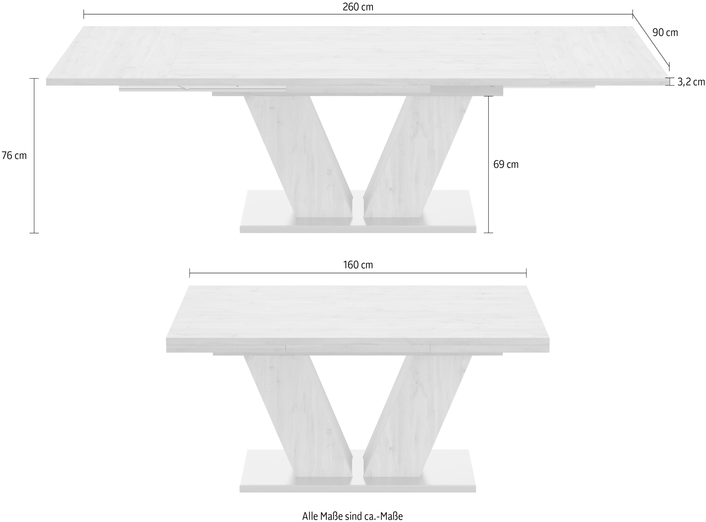 Mäusbacher Esstisch »Komfort cm Auszug, in asteichefarben V-Gestell Breite mit kaufen D«, 160-260 und mit | BAUR