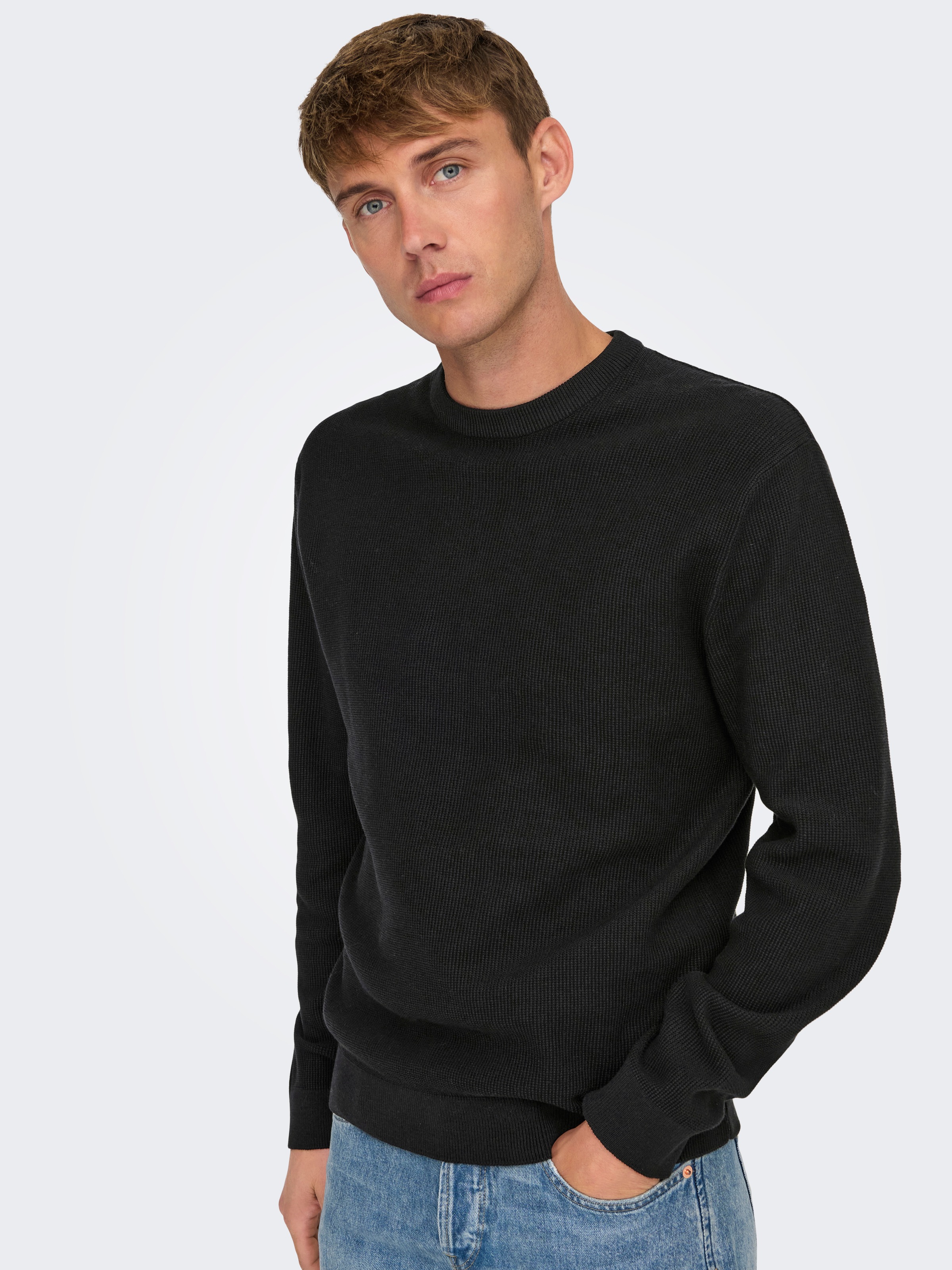 ONLY & SONS Rundhalspullover "ONSTONY DS 12 LS WAFFLE CREW KNIT" Baumwolle, günstig online kaufen