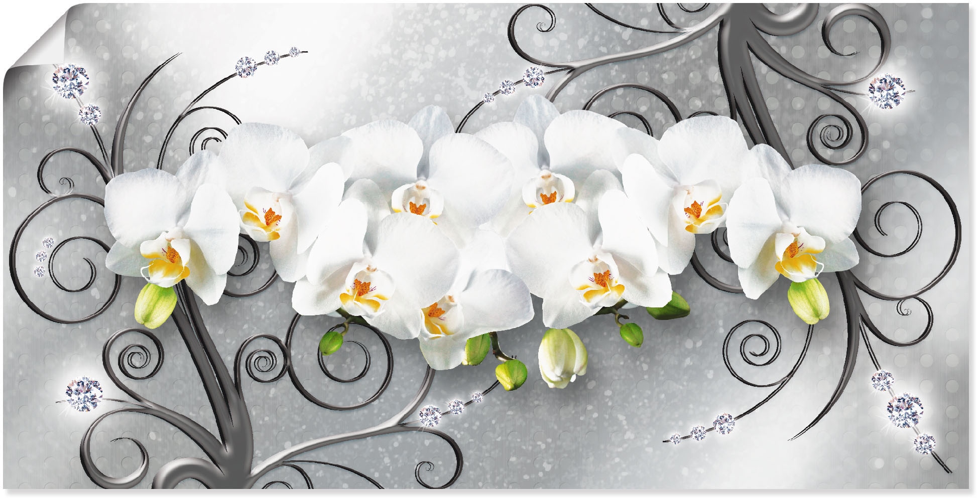 Wandbild »weiße Orchideen auf Ornamenten«, Blumenbilder, (1 St.), als Alubild,...