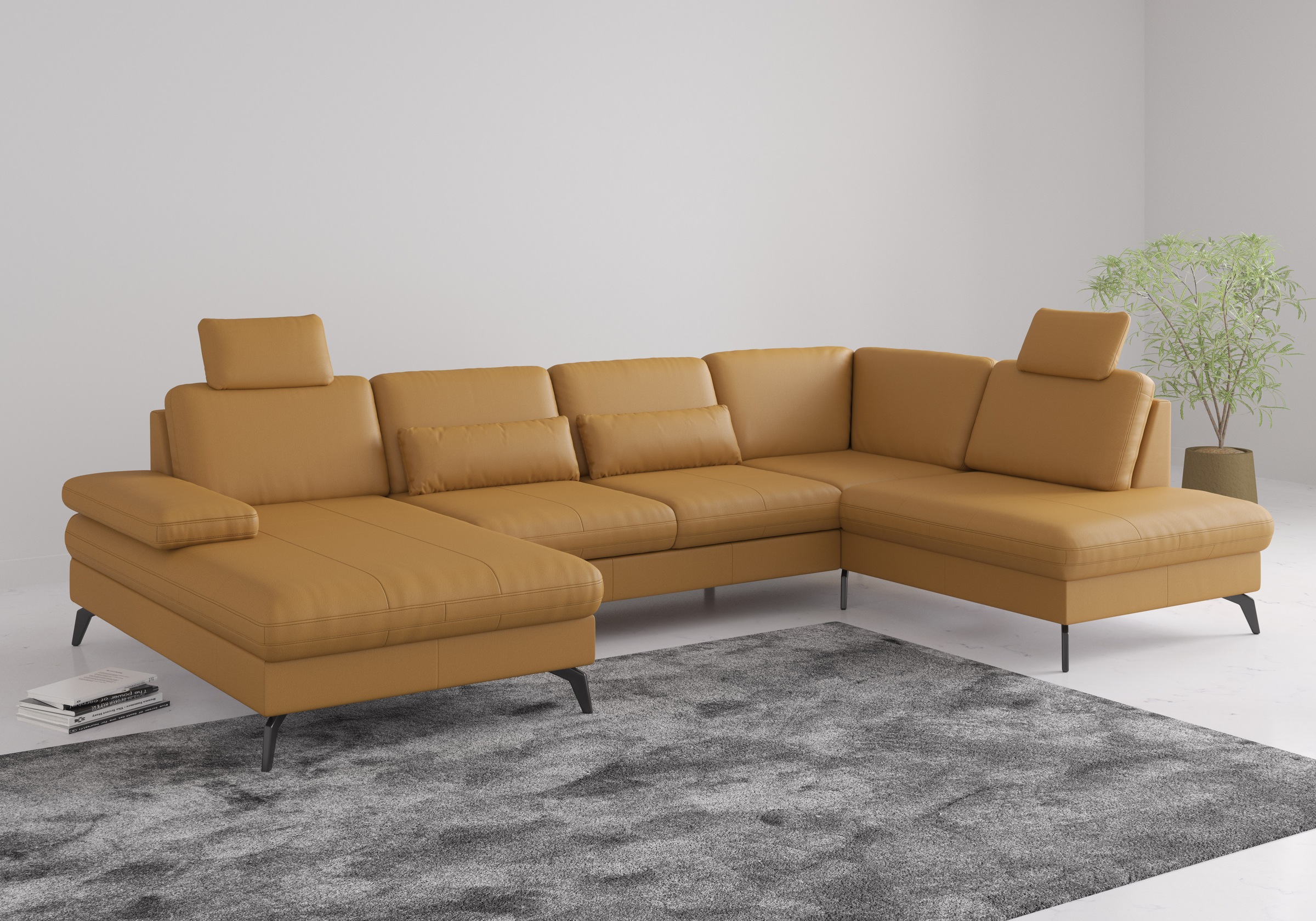 Wohnlandschaft SIT & MORE "Morris Jubi", gelb (curry), B:335cm H:82cm T:212cm, Sofas, Wohnlandschaft, wahlweise mit Armteilverstellung, Bettfunktion & Bettkasten 8