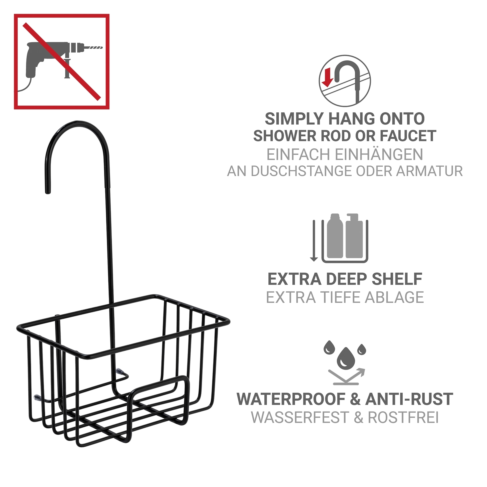 WENKO Duschablage »Milito« Dusch-Caddy zum Einhängen ohne Bohren, Ablage aus rostfreiem Edelstahl