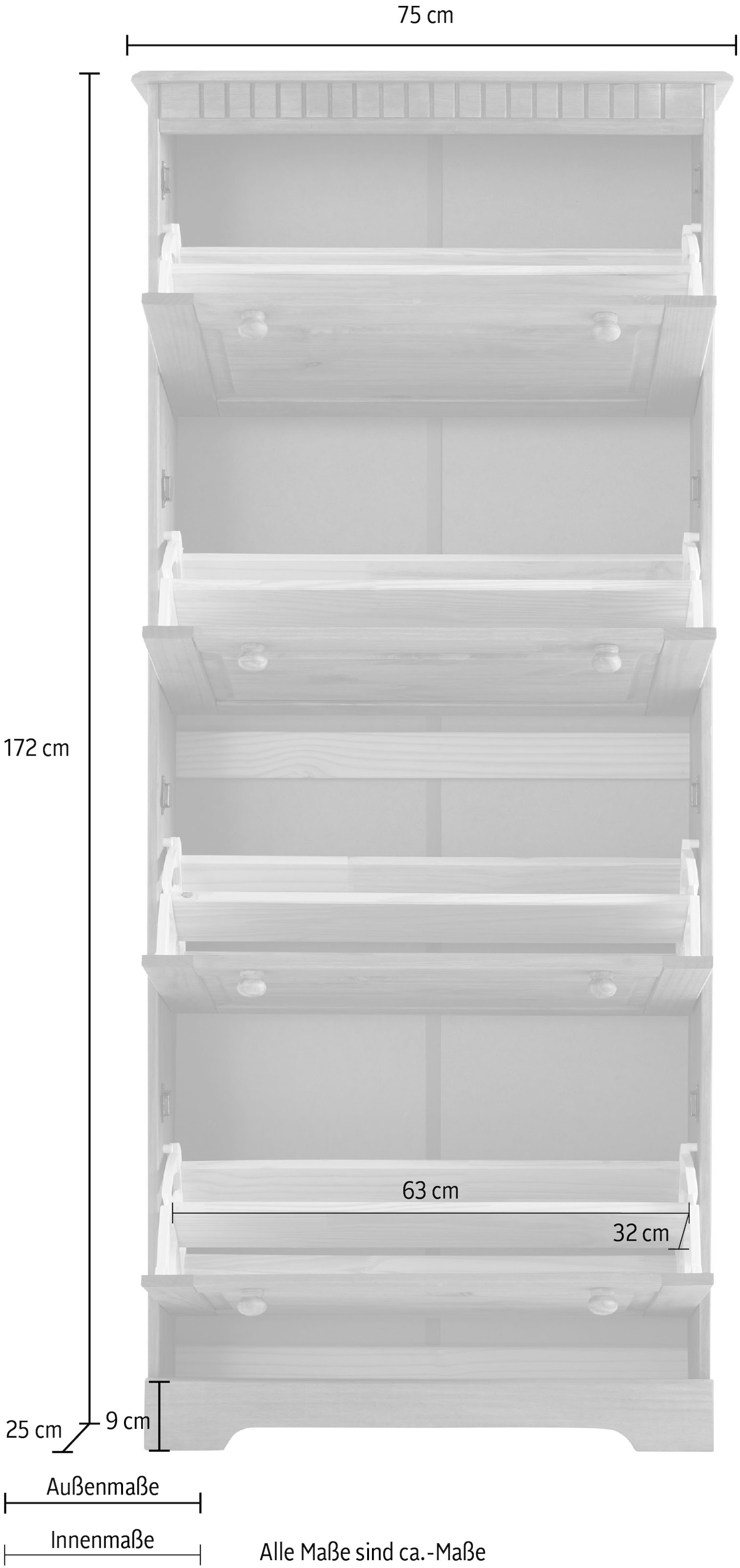 Home affaire Schuhschrank »Lisa«, mit 4 Klappen, Höhe 172 cm, Breite 75 cm