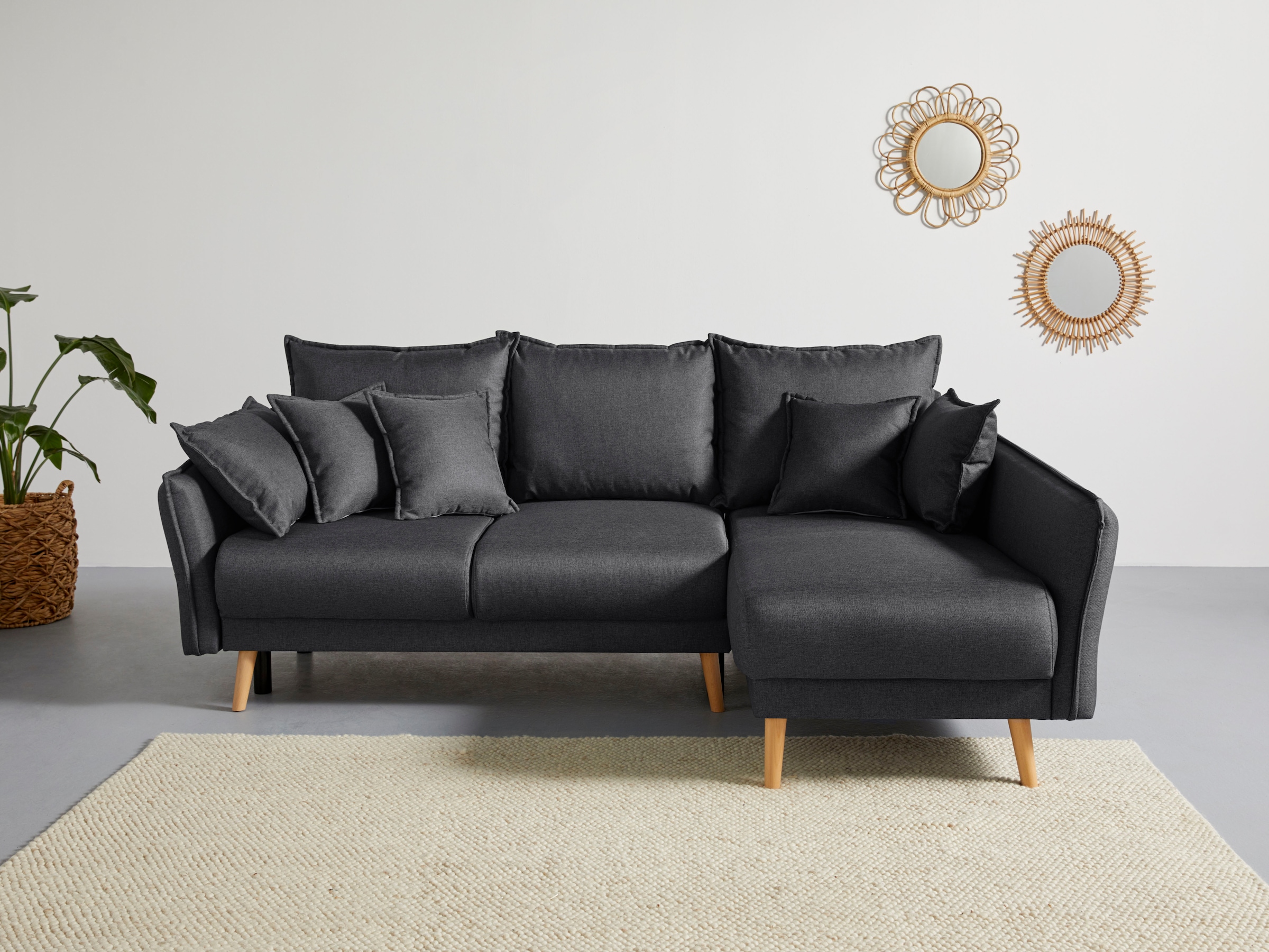 Home affaire Ecksofa "Granbo L-Form, B: 240 cm" Schlaffunktion, Bettkasten, Taschen & 5 Zierkissen, Federkern