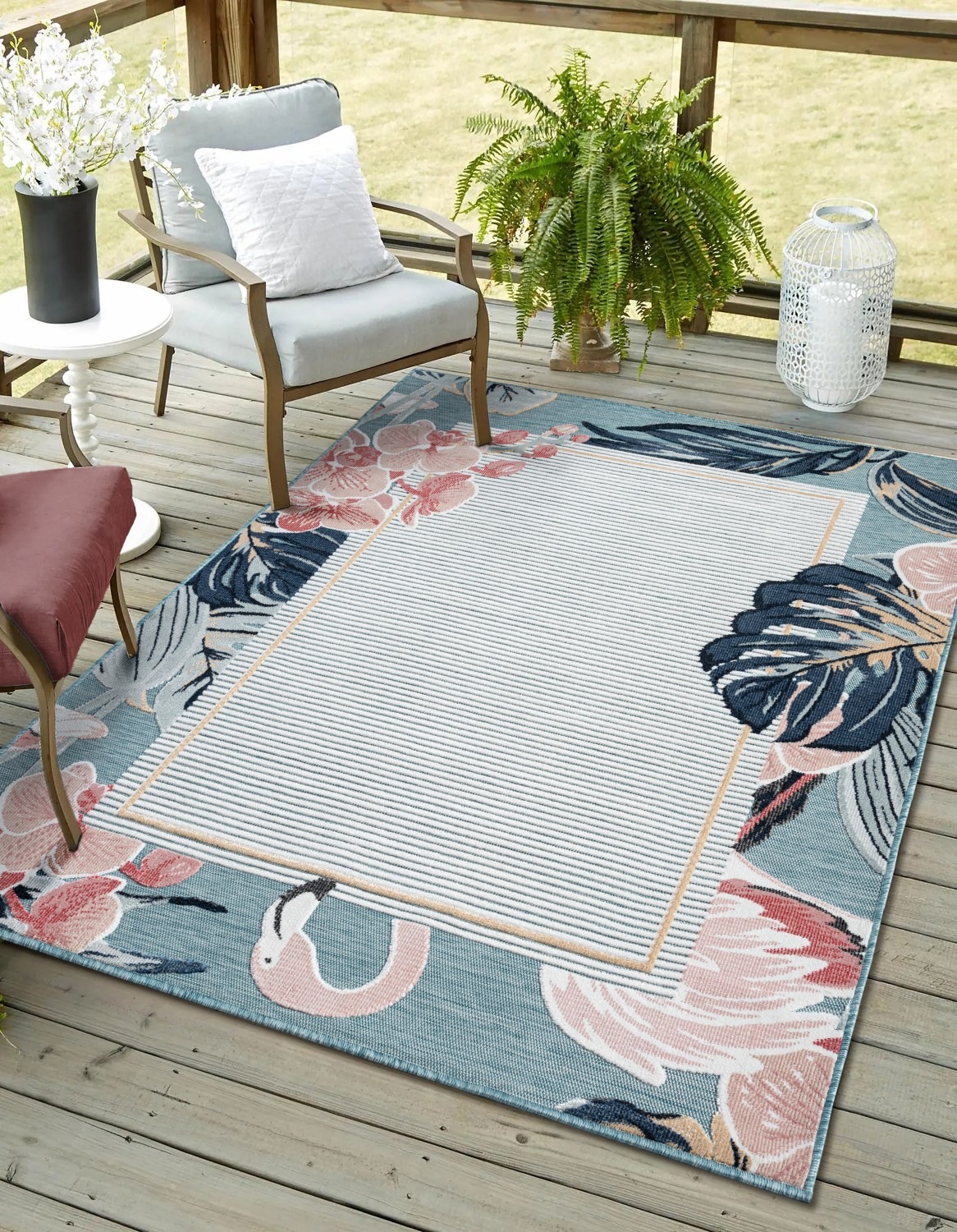 Myflair Möbel & Accessoires Outdoorteppich "Cloud, LAGERRÄUMUNG" rechteckig 8 mm Höhe Flamingo Motiv, mit Bordüre, Outdoor geeignet, Balkon, Terrasse