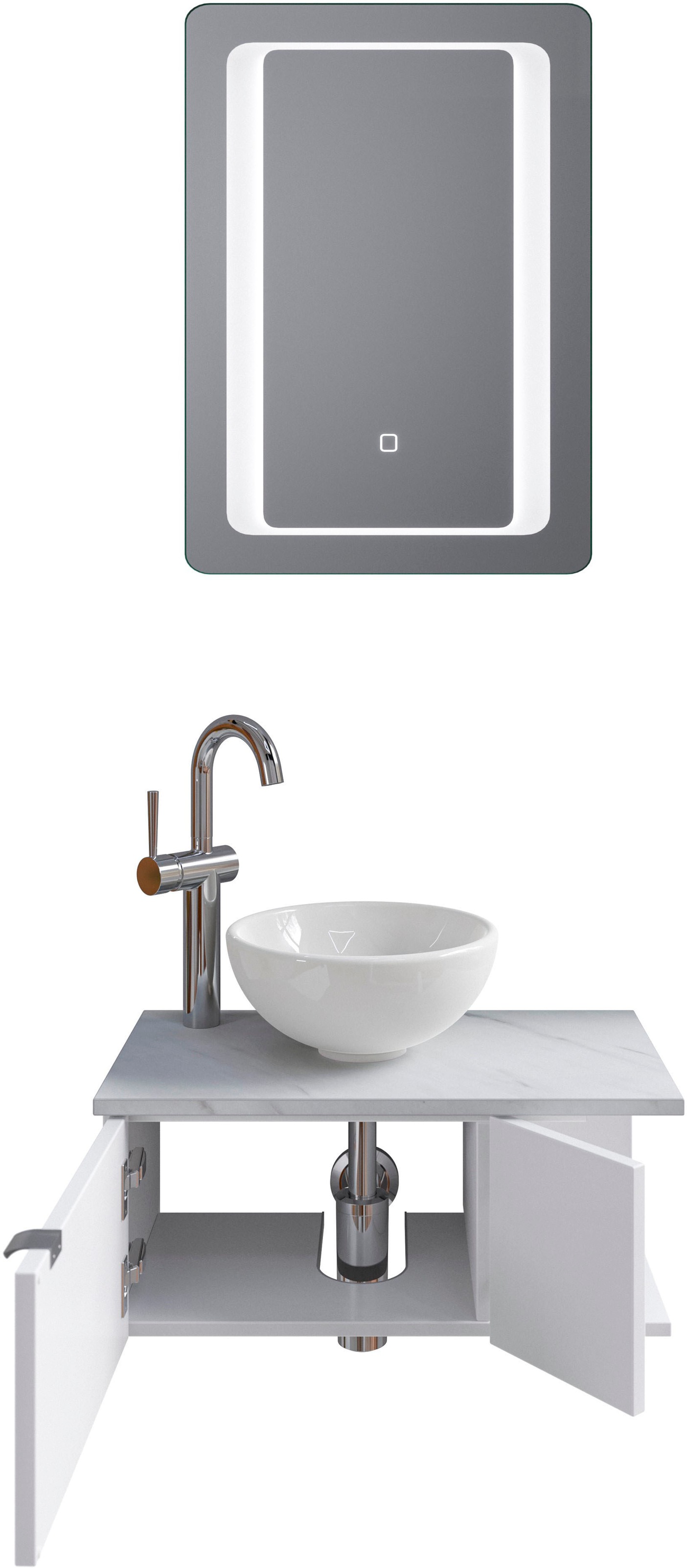 Saphir Badmöbel-Set »Serie 6915«, (4 St.), Gäste-Bad, 61 cm breit, mit LED-Spiegel, offenem Fach und 2 Türen
