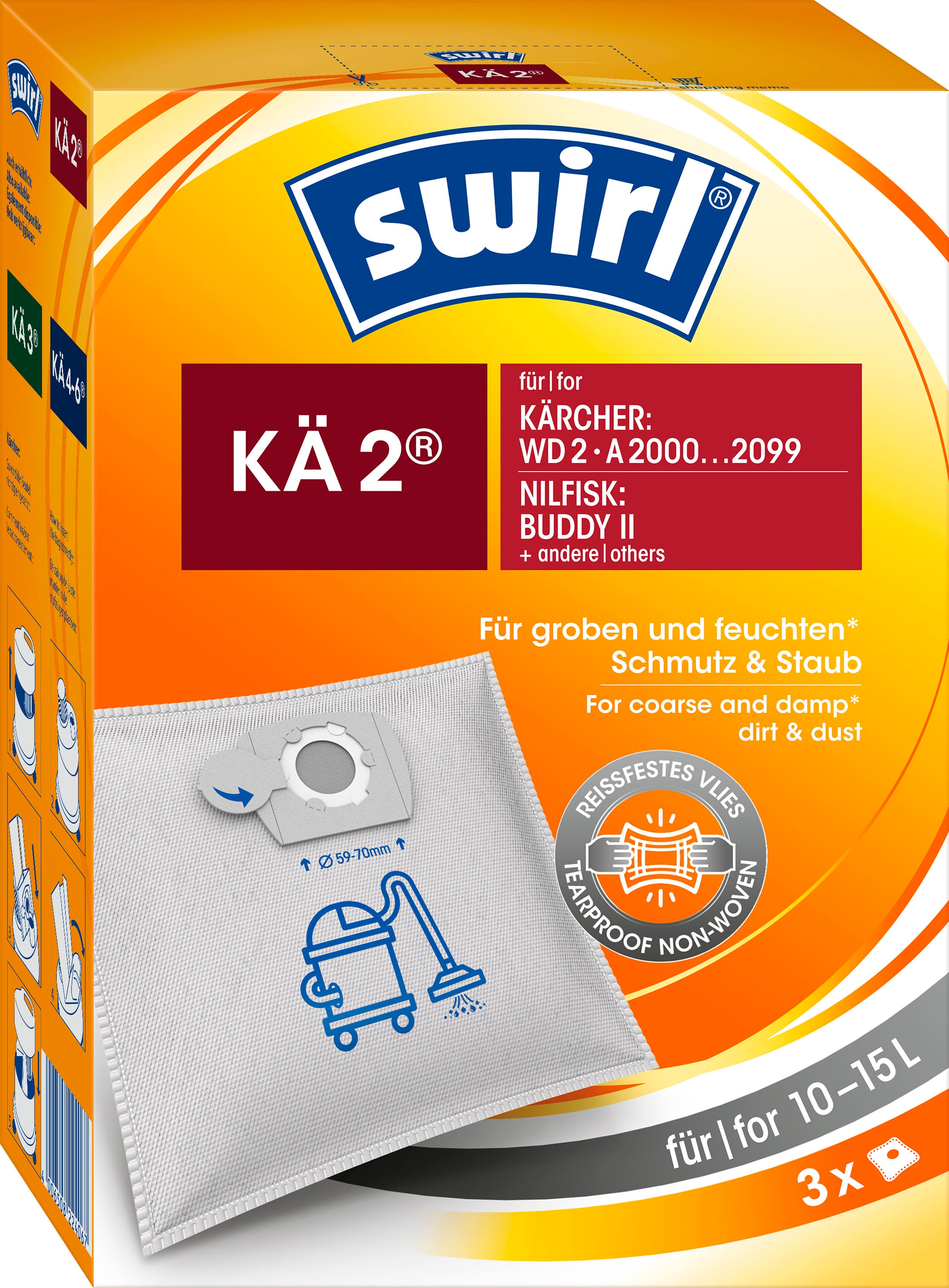 Swirl Staubsaugerbeutel »KÄ 2®«, (Packung, 3 St.), Staubsaugerbeutel für Kärcher & Nilfisk Nass- und Trockensauger