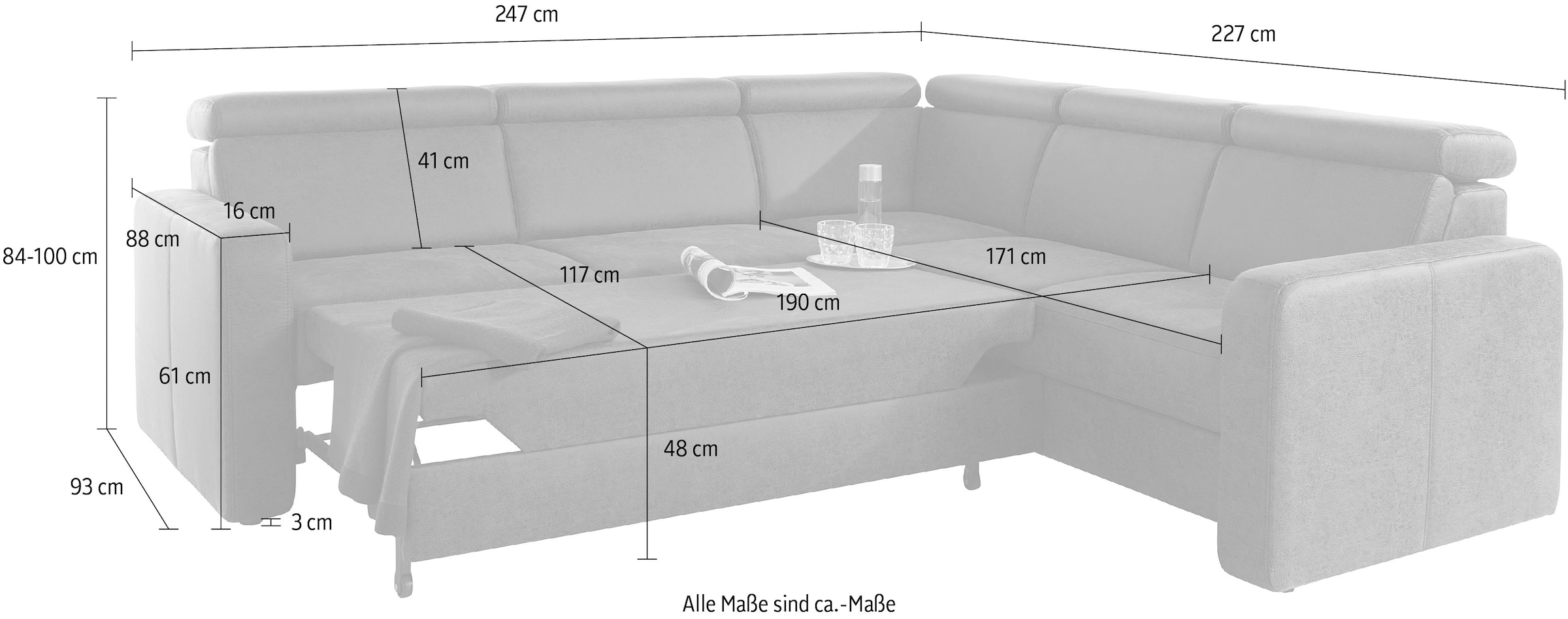 sit&more Ecksofa "Bologna L-Form" Kopfteilverstellung, wahlweise mit Schlaffunktion und Schubkasten