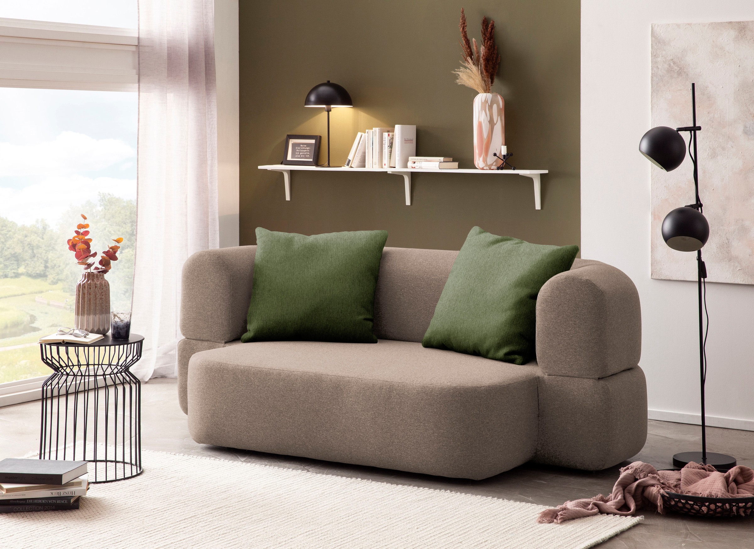 INOSIGN Schlafsofa »Denair oval Federkern«, 2-Sitzer durch Klappen verwandeln in eine Liegefläche