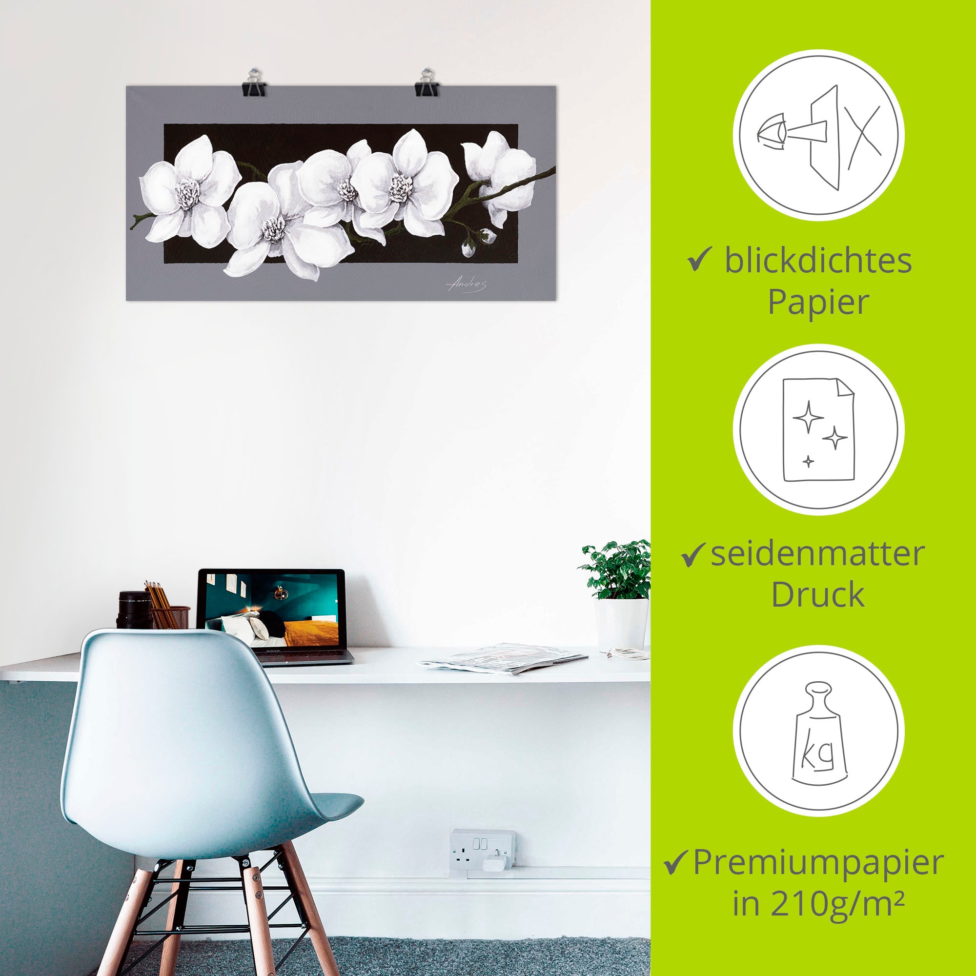 Artland Wandbild »Weiße Orchideen auf grau« Blumen 1 Stk. tlg. als Alubild, Leinwandbild, Poster in verschied. Größen