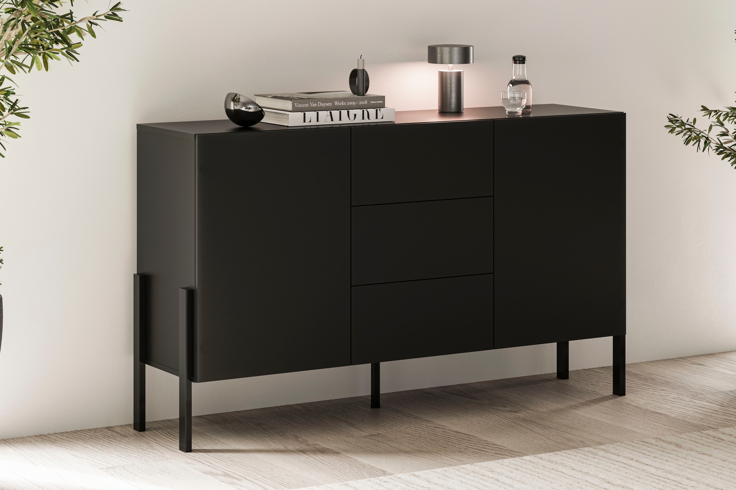 OTTO home Sideboard "Jukon, Breite 150 bzw.180 cm, moderne grifflose Kommode" Schubladenschrank 2 Türen/3 Schubkästen, push-to-open-Funktion