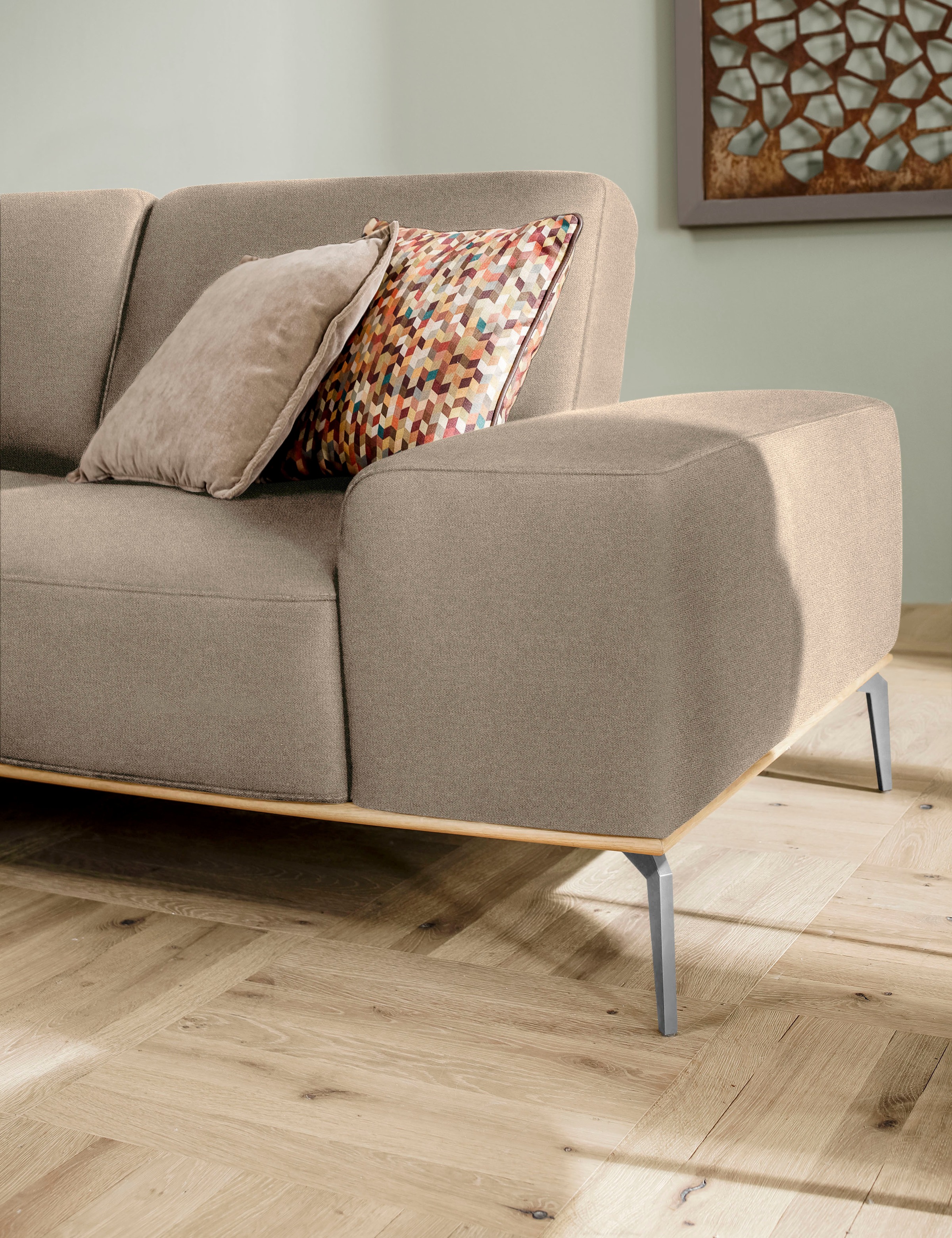 W.SCHILLIG Ecksofa »run, Designsofa, bequem, L-Form«, mit elegantem Holzsockel, Füße in Chrom glänzend, Breite 299 cm