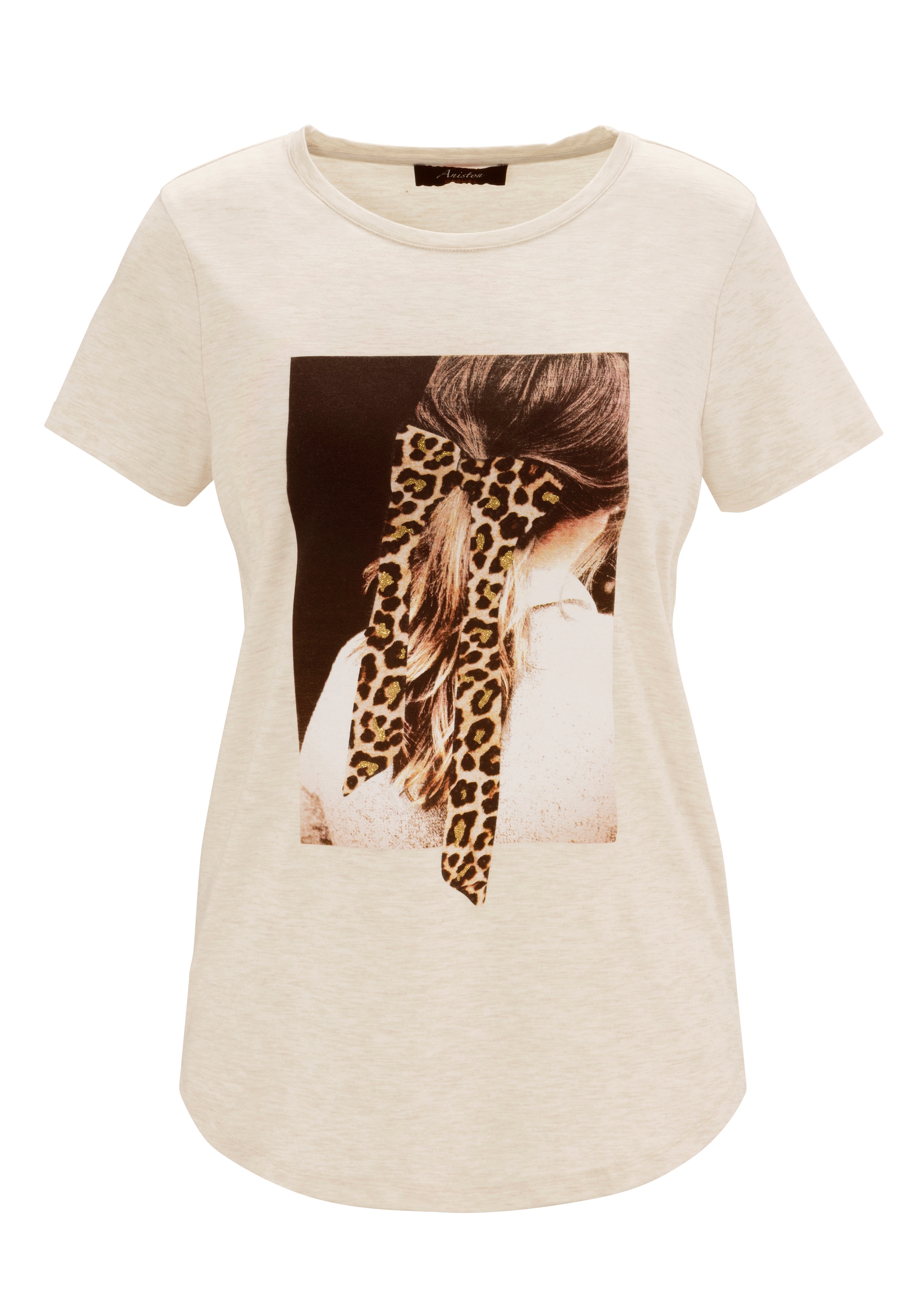 Aniston CASUAL T-Shirt, | für Glitzer bestellen NEUE KOLLEKTION verziertem mit Frontdruck BAUR 