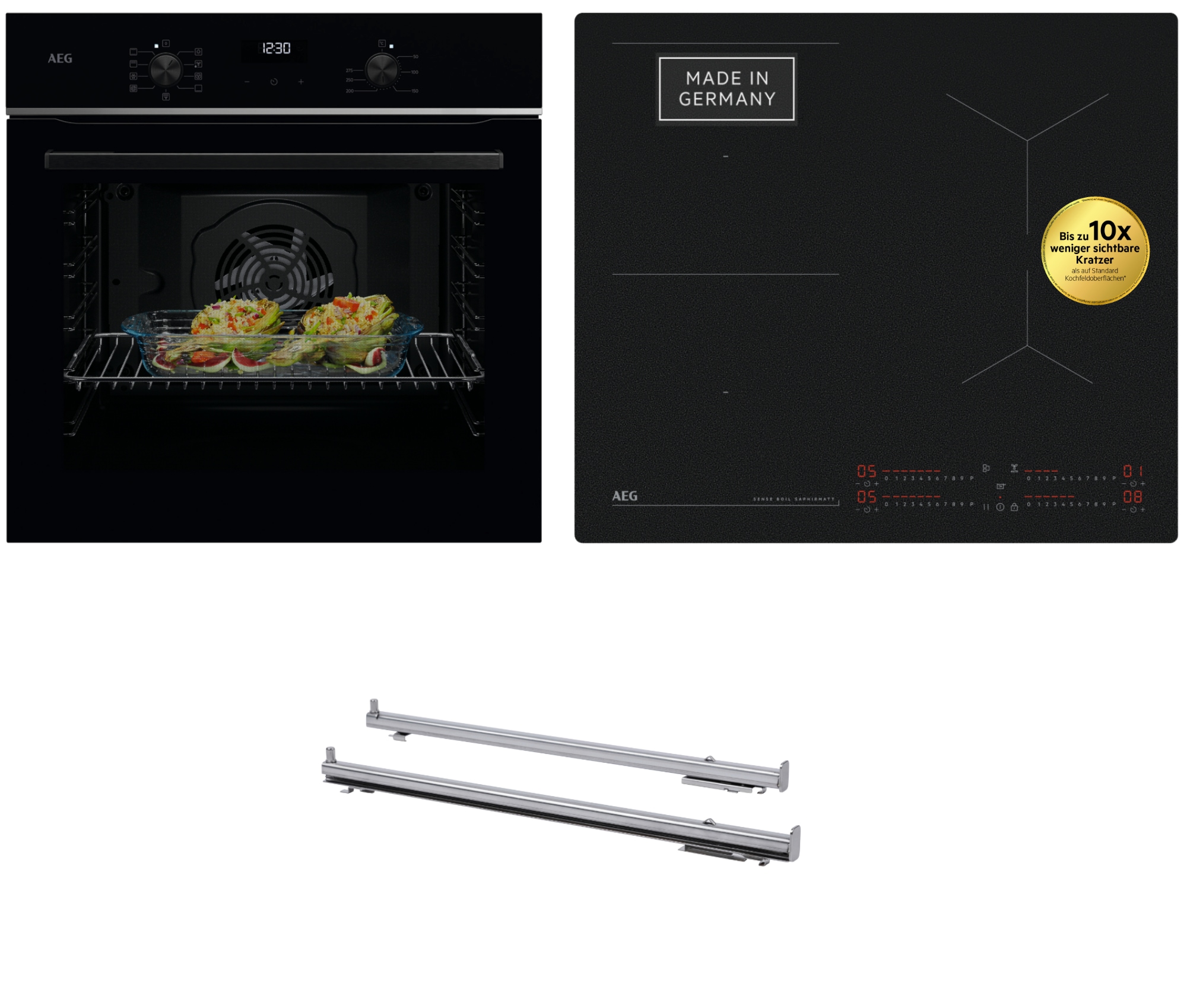AEG Backofen-Set "TU5AB20WSB 949496391" mit 1-fach-Teleskopauszug Aqua Clean Bis zu 10x weniger sichtbare Kratzer – Made in Germany