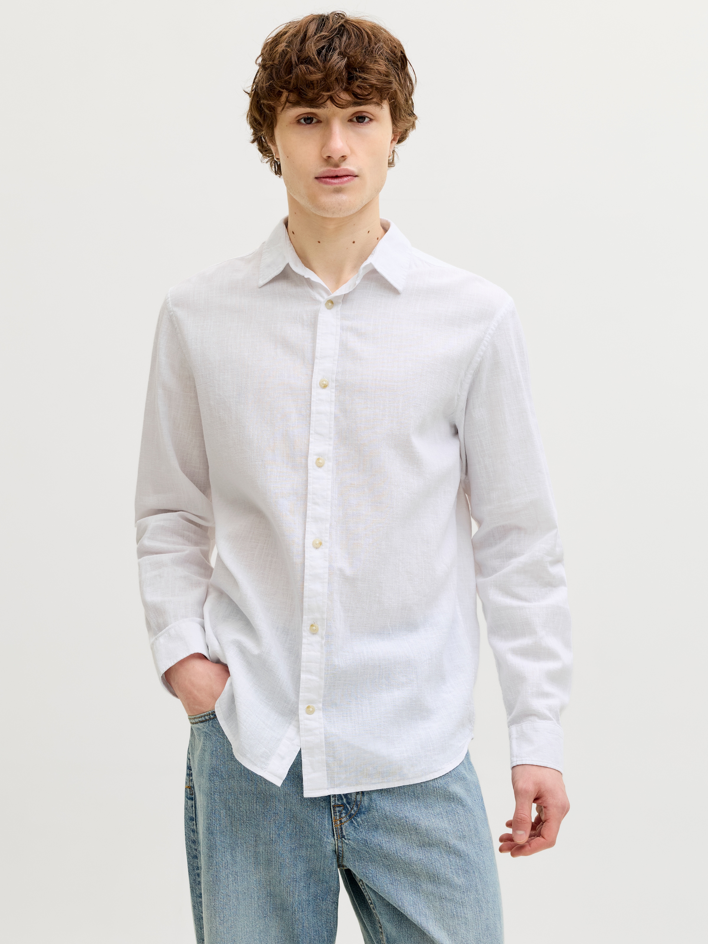 Jack & Jones Chemise à Manches Longues Esummer Linen Blend White L Homme 2