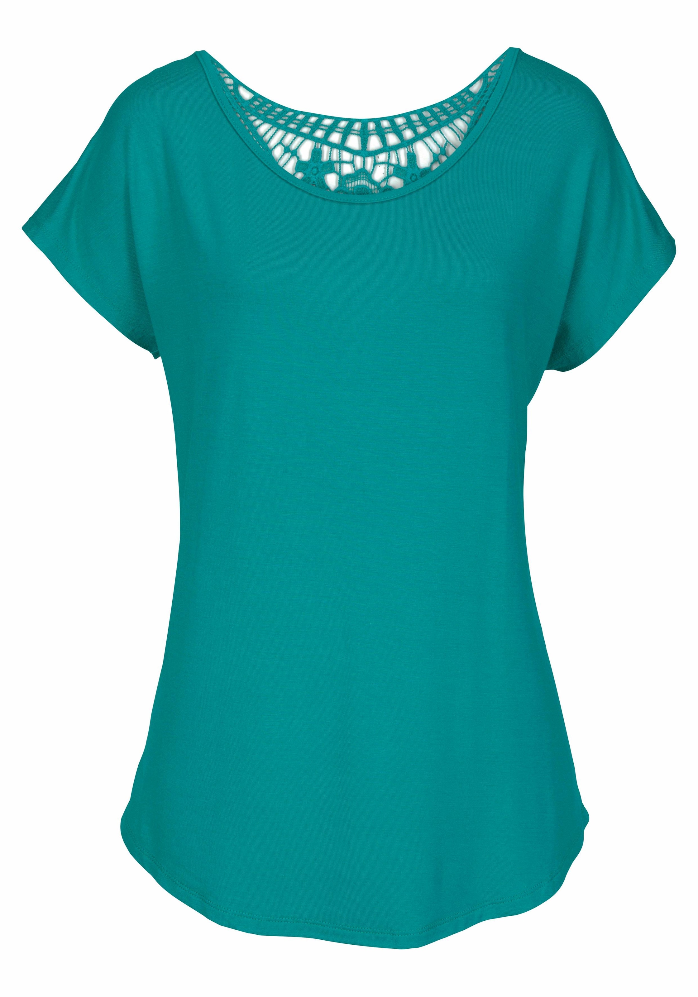 LASCANA Strandshirt, mit Spitzeneinsatz, T-Shirt, lockere Passform, casual-chic