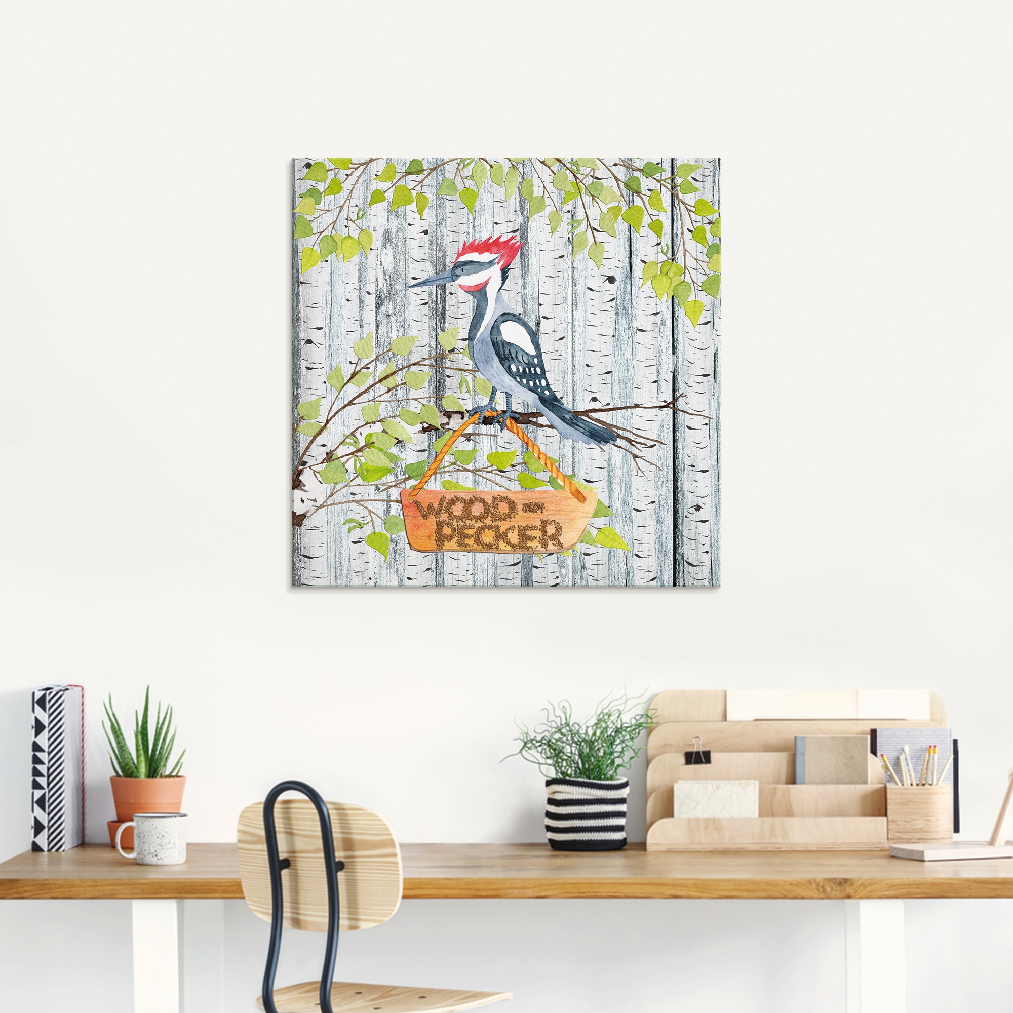 Artland Glasbild »Waldfreunde- der laute Specht«, Tiere, (1 St.), in verschiedenen Größen