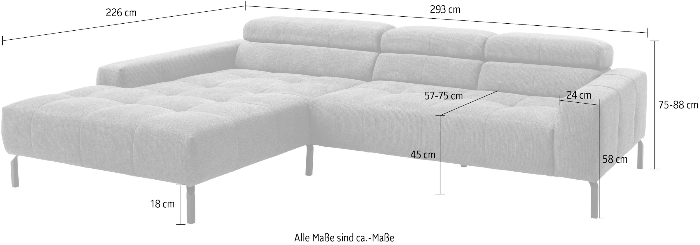 Home affaire Ecksofa »Claya Move, L-Form, Kopf- & Rückenverstellung, Breite 293 cm« Moderne Steppung, weicher Polsteraufbau & saugroboterfreundliche Höhe