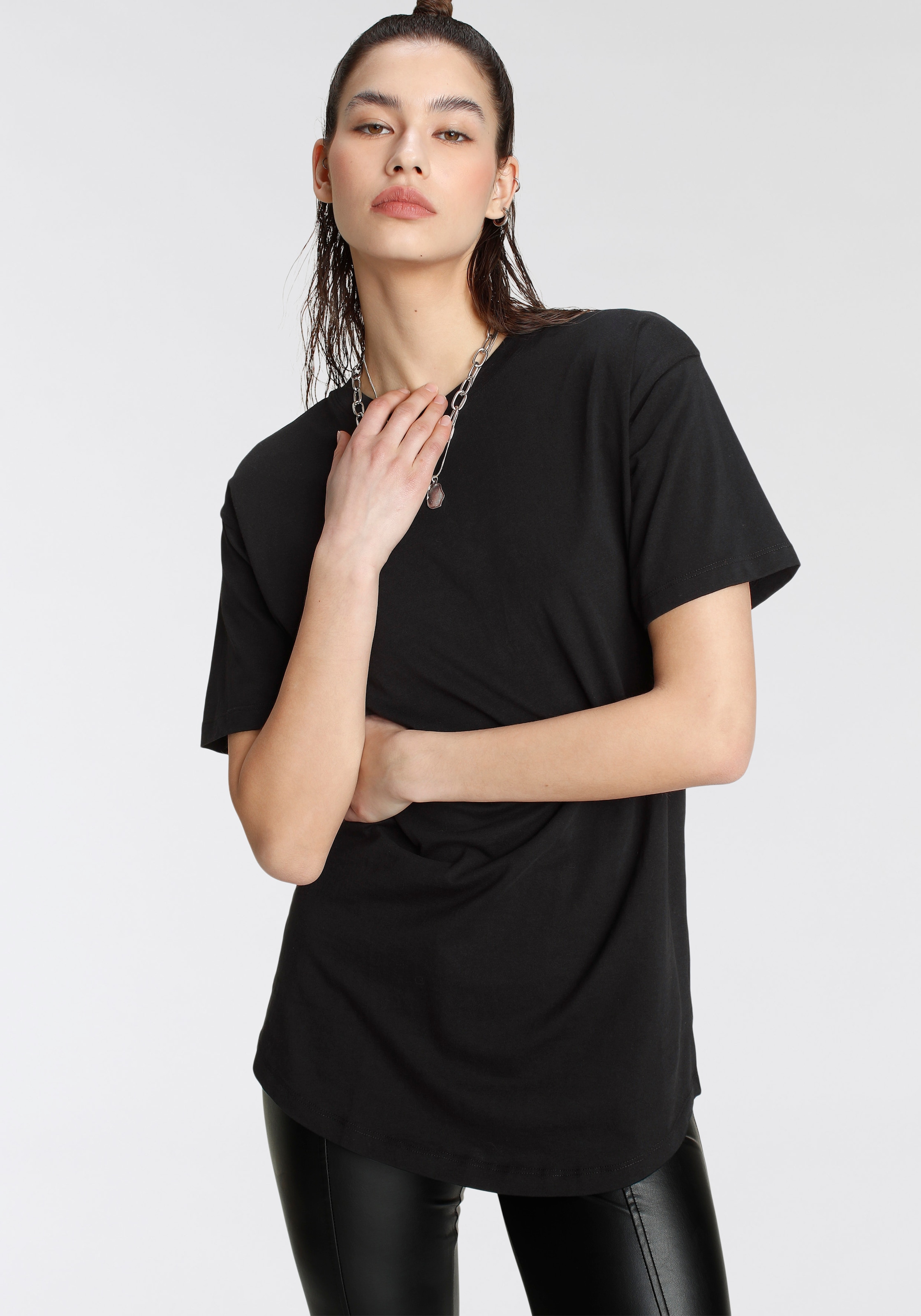 Tamaris Oversize-Shirt, Kurzarm, weiter Schnitt, Basic-Stil, Rundhalsausschnitt