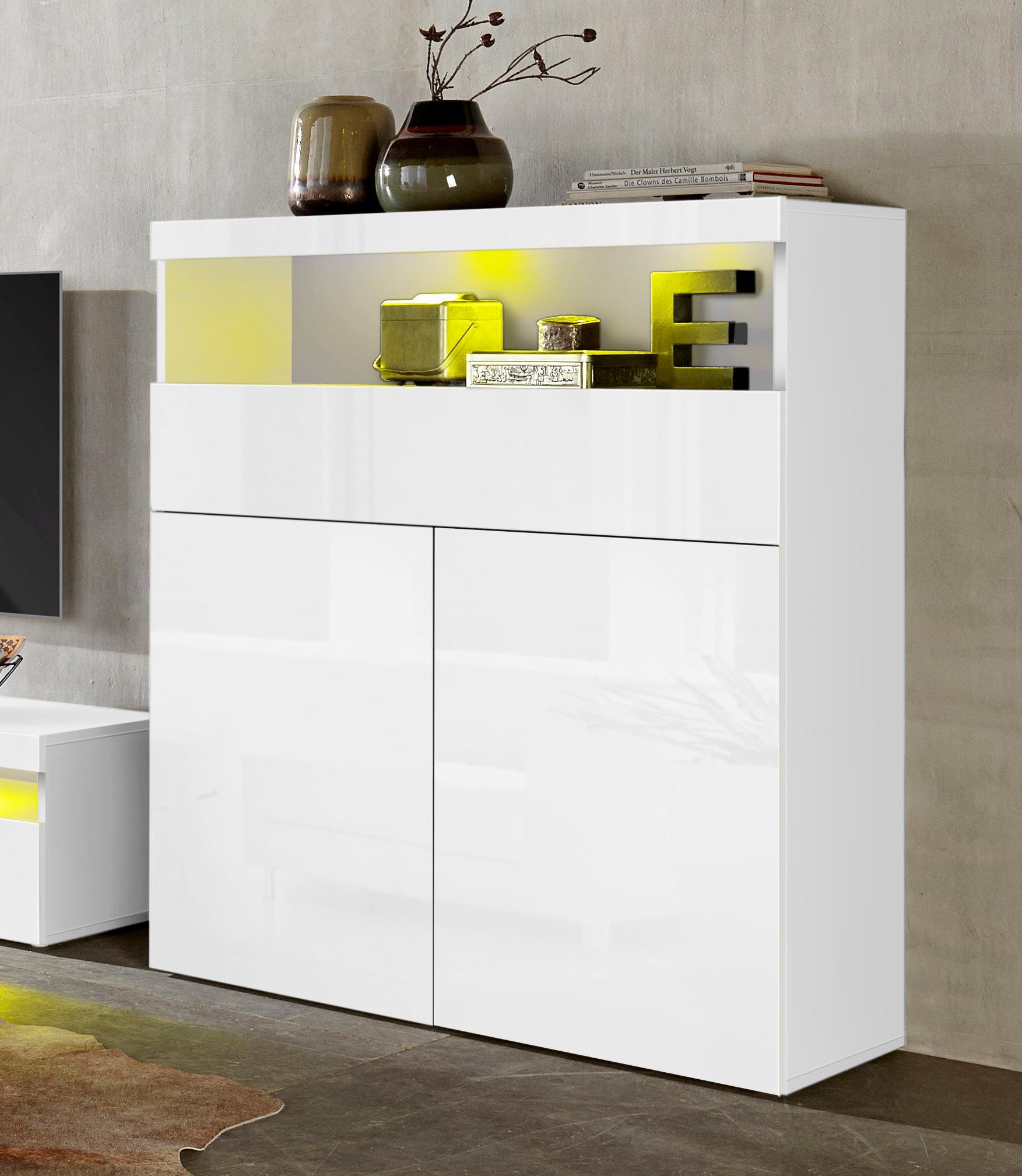 INOSIGN Highboard »Schrank, Hochschrank, Hochkommode«, mit 2 Türen und 1 Schubkasten, Breite 100 cm, ohne Beleuchtung