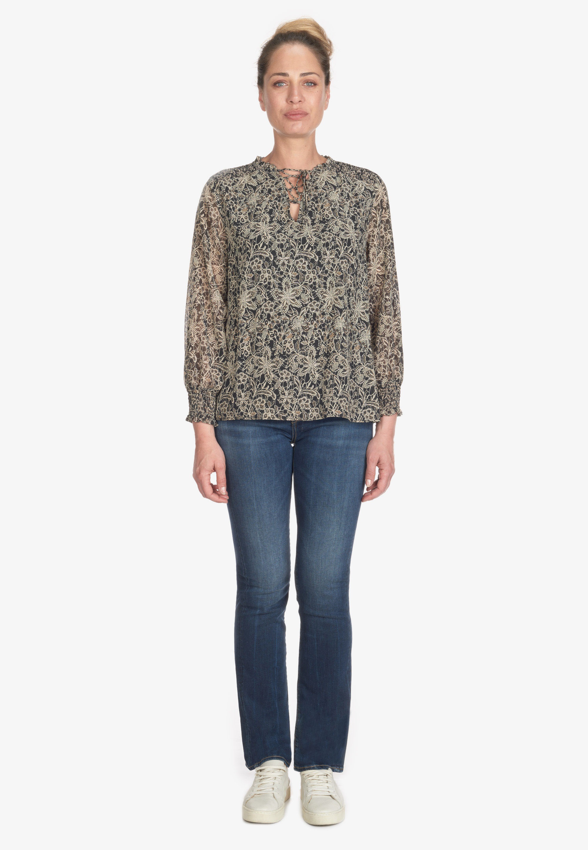 Le Temps Des Cerises Klassische Bluse »MELODY«, mit Bindeband am Ausschnitt