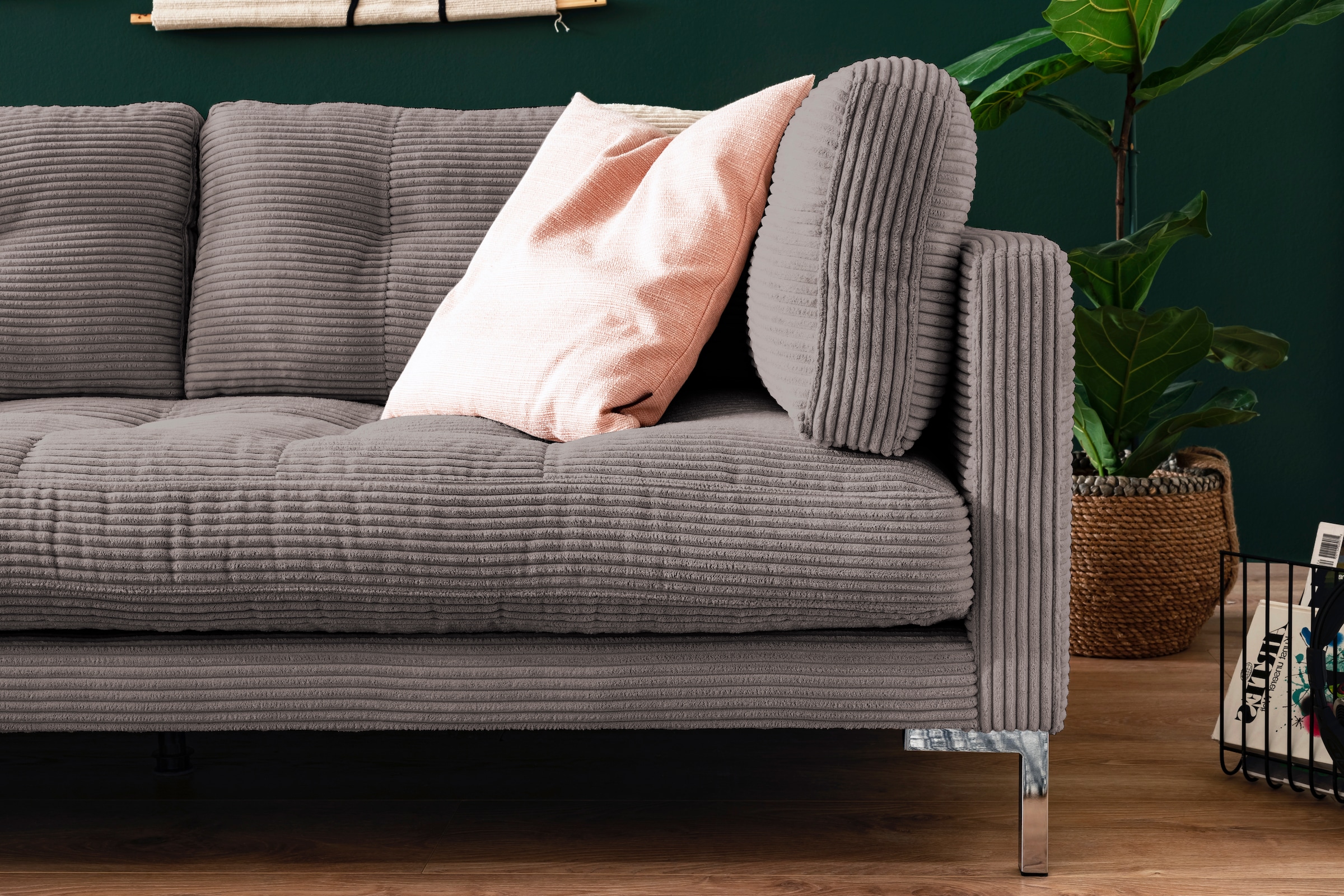 Trends by HG Ecksofa »Landau L-Form«, in Cord-Stoff mit Metallfuß