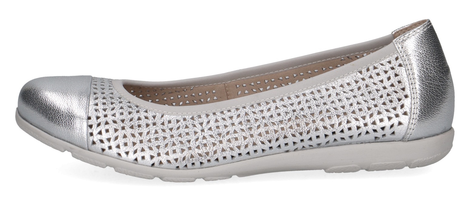 Ballerina CAPRICE, Damen, Gr. 39, silber (silberfarben), Leder, Schuhe Ballerina, Slipper, Bequemschuh, Schlupfschuh mit Perforation 3