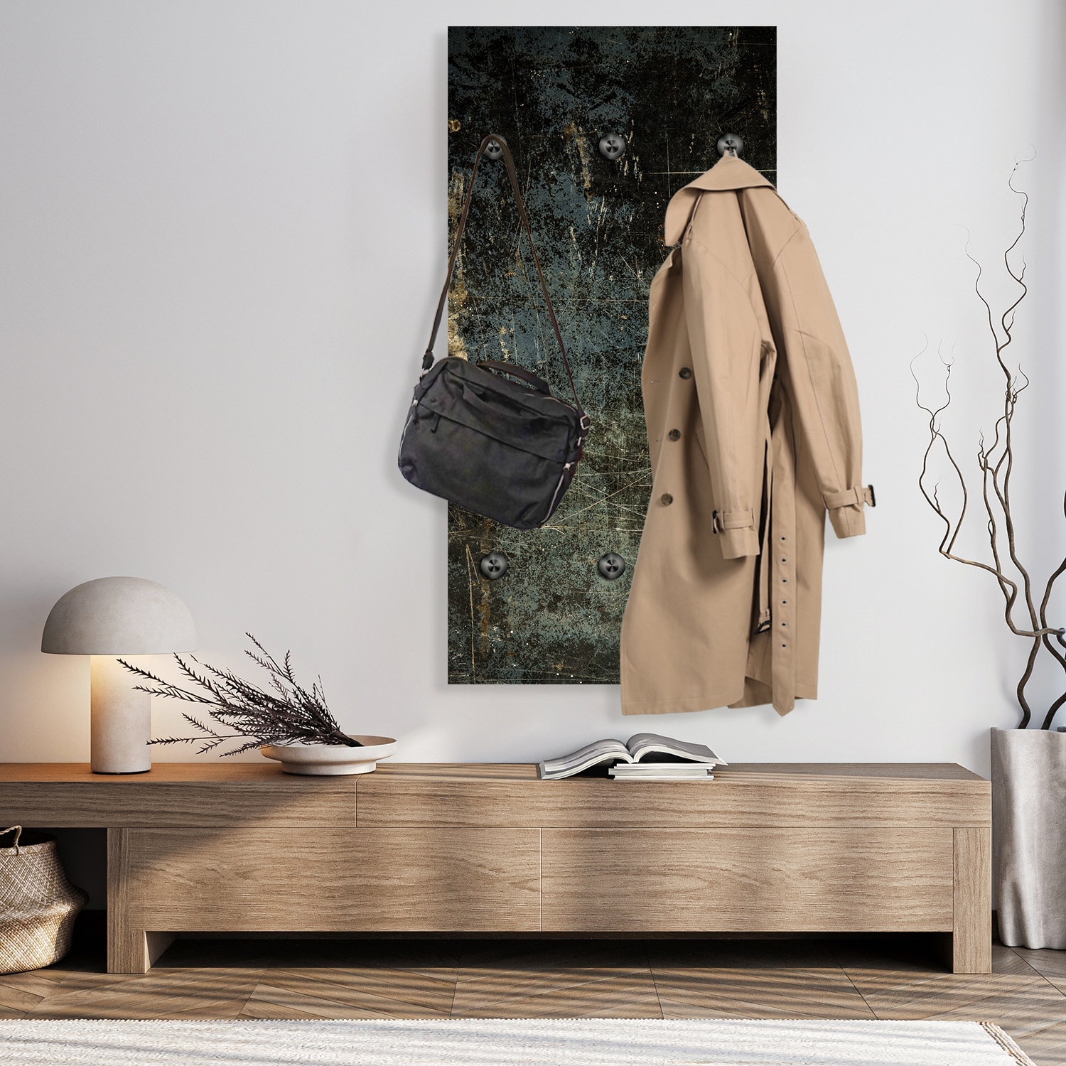 queence Wandgarderobe »Beton Optik Abstrakt« 1 Stk. tlg. Wandpaneel aus Acrylglas inkl. 6 Edelstahlhaken in schwarz matt