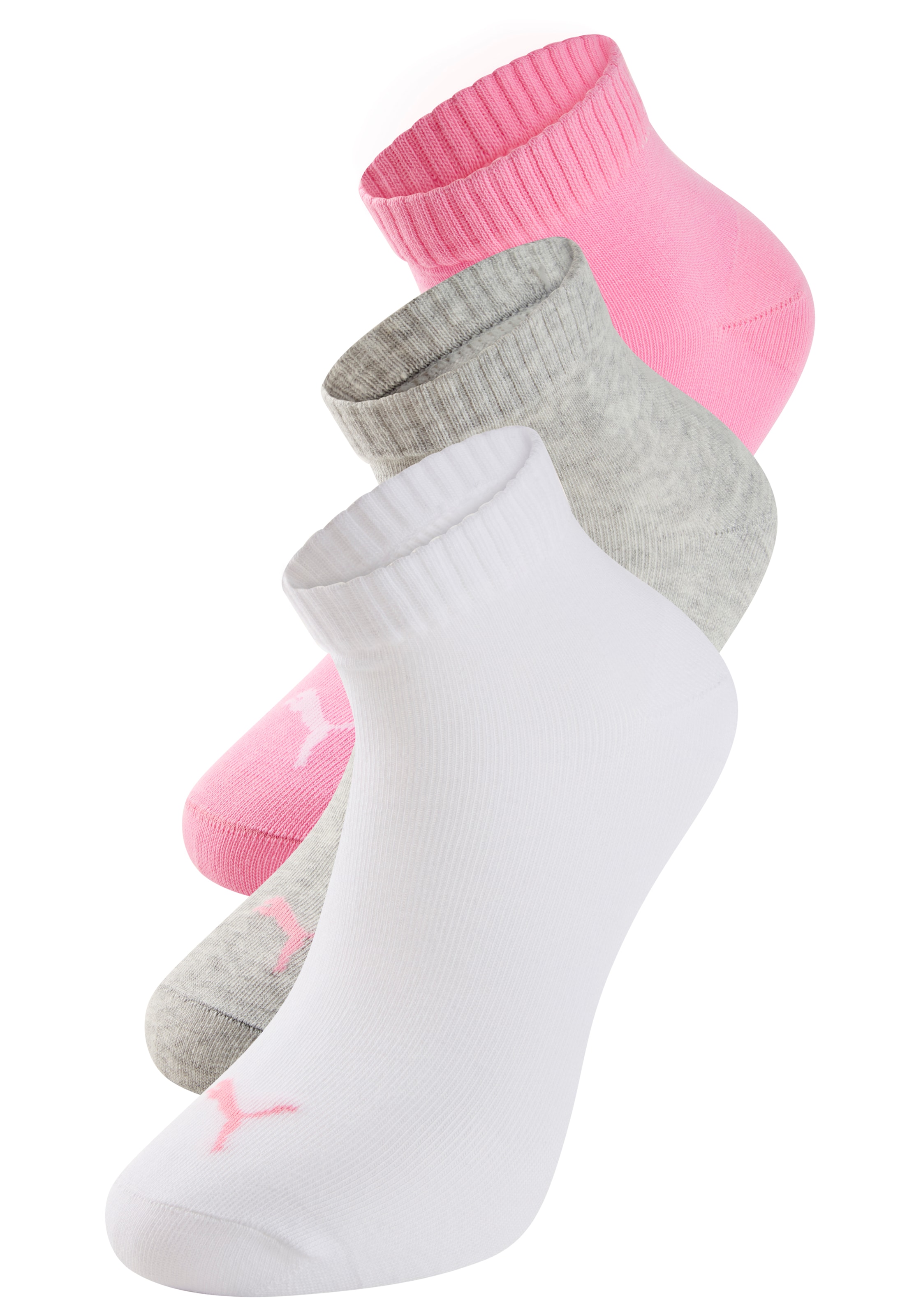 PUMA Kurzsocken, (3 Paar), Atmungsaktiv, Rippenbündchen, weiche Baumwollmischung