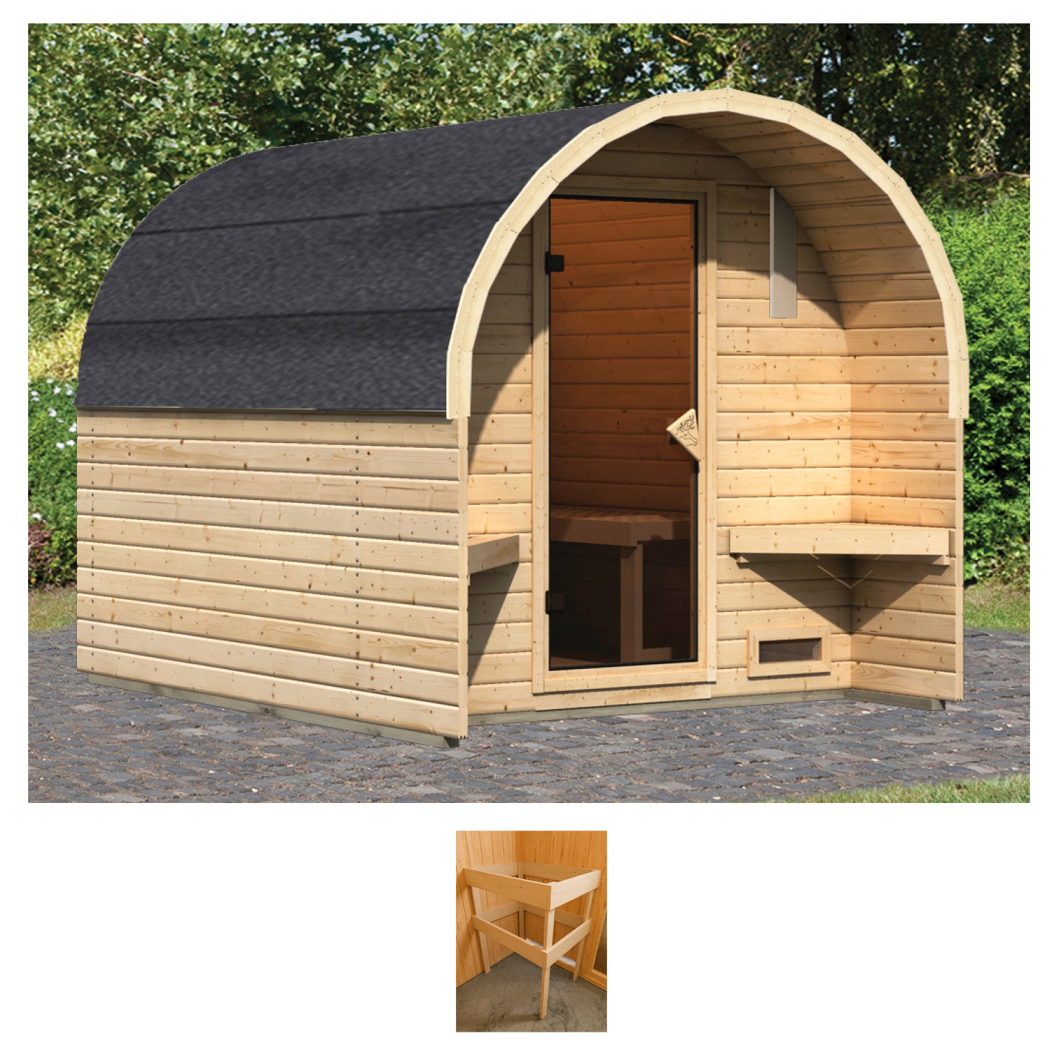 KARIBU Fasssauna "Fasshaus 2", ohne Ofen, (ohne Ofen), beige, Saunen, ohne Ofen