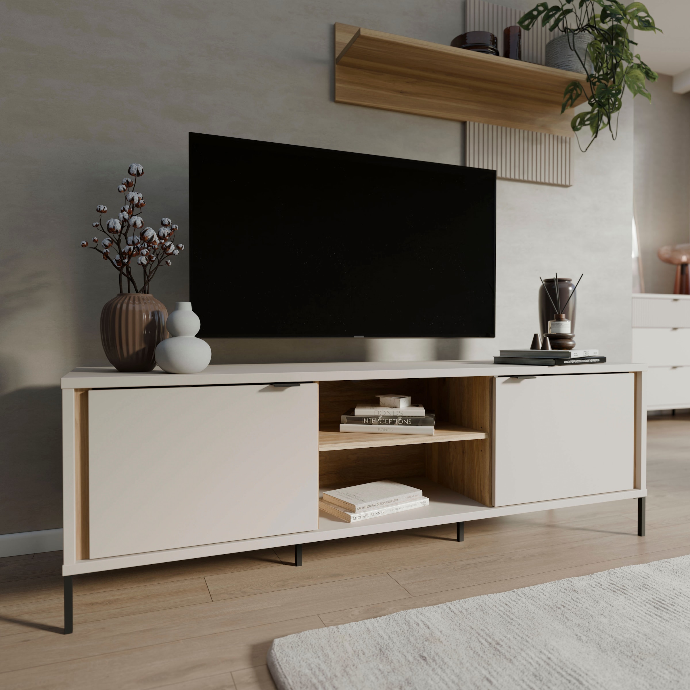 FORTE TV-Board »Forte Seravel TV Schrank 160, Elegantes Lowboard, Beleuchtung optional« B/H/T 158,8/52/41,5 offener Stauraum